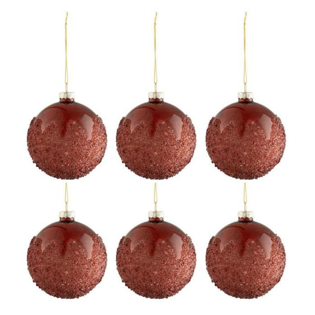 Paris Prix Lot de 6 Boules de Noël  Givrées  8cm Bordeaux