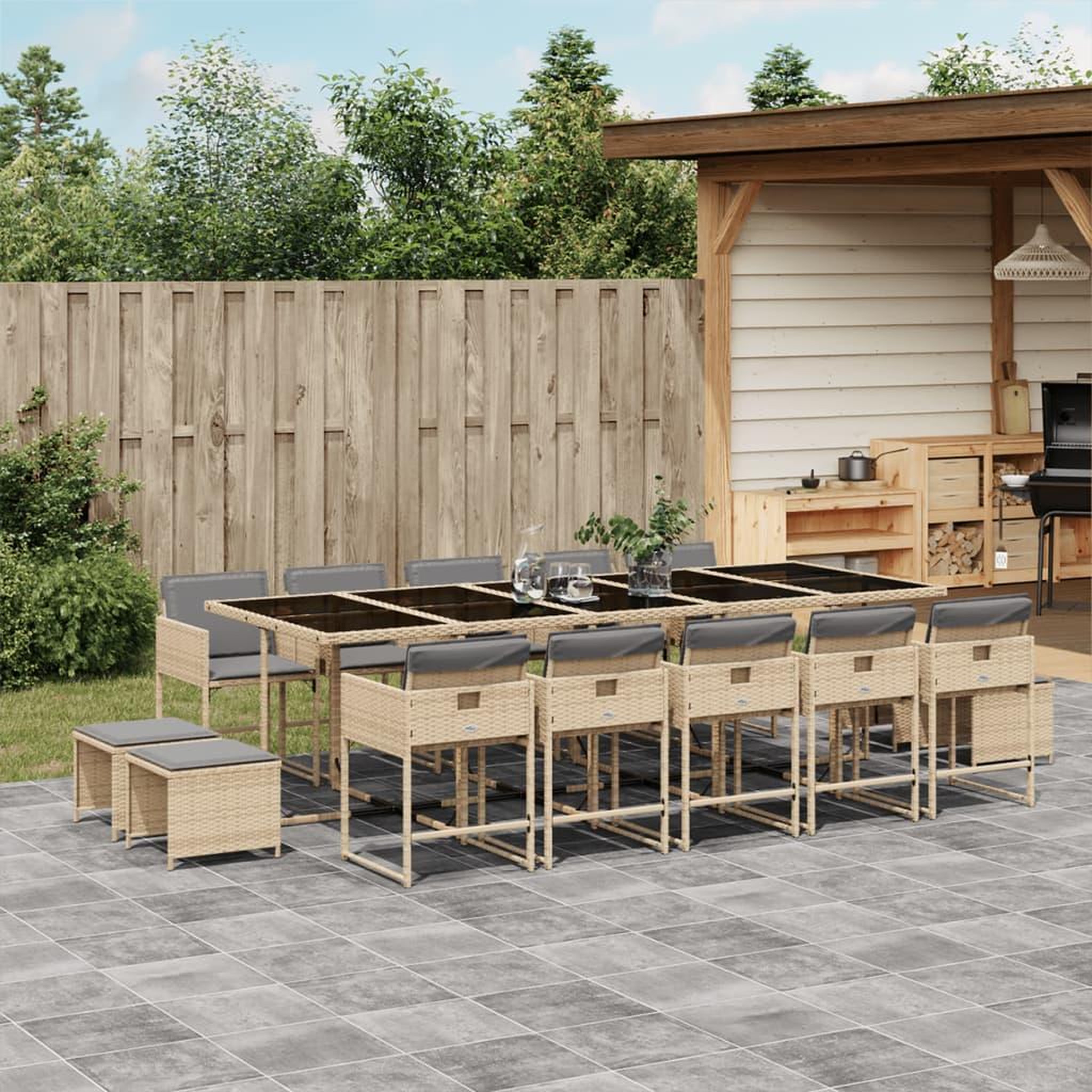 VIDAXL Ensemble a manger de jardin et coussins 15 pcs melange beige