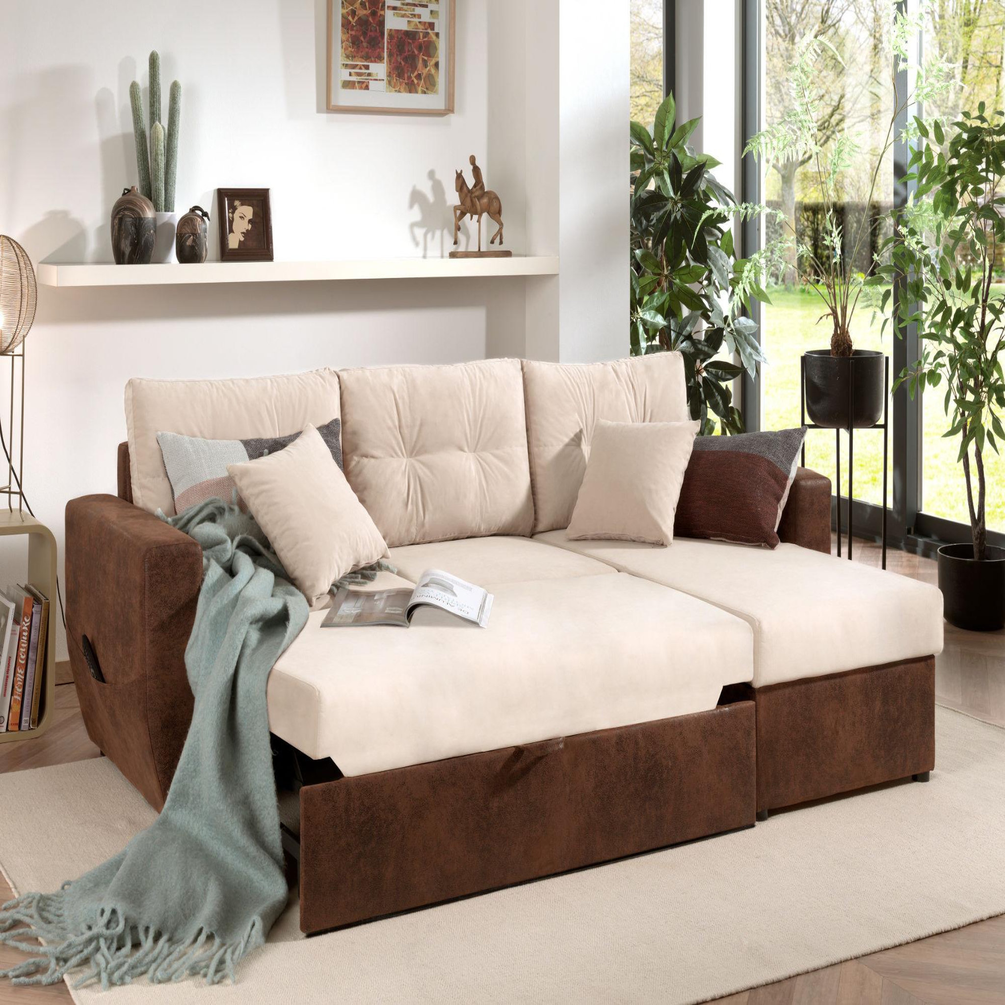 Voir la diapositive 3 : BEST MOBILIER Astoria - canapé d'angle réversible - convertible avec coffre - velours et microfibre - 4 places