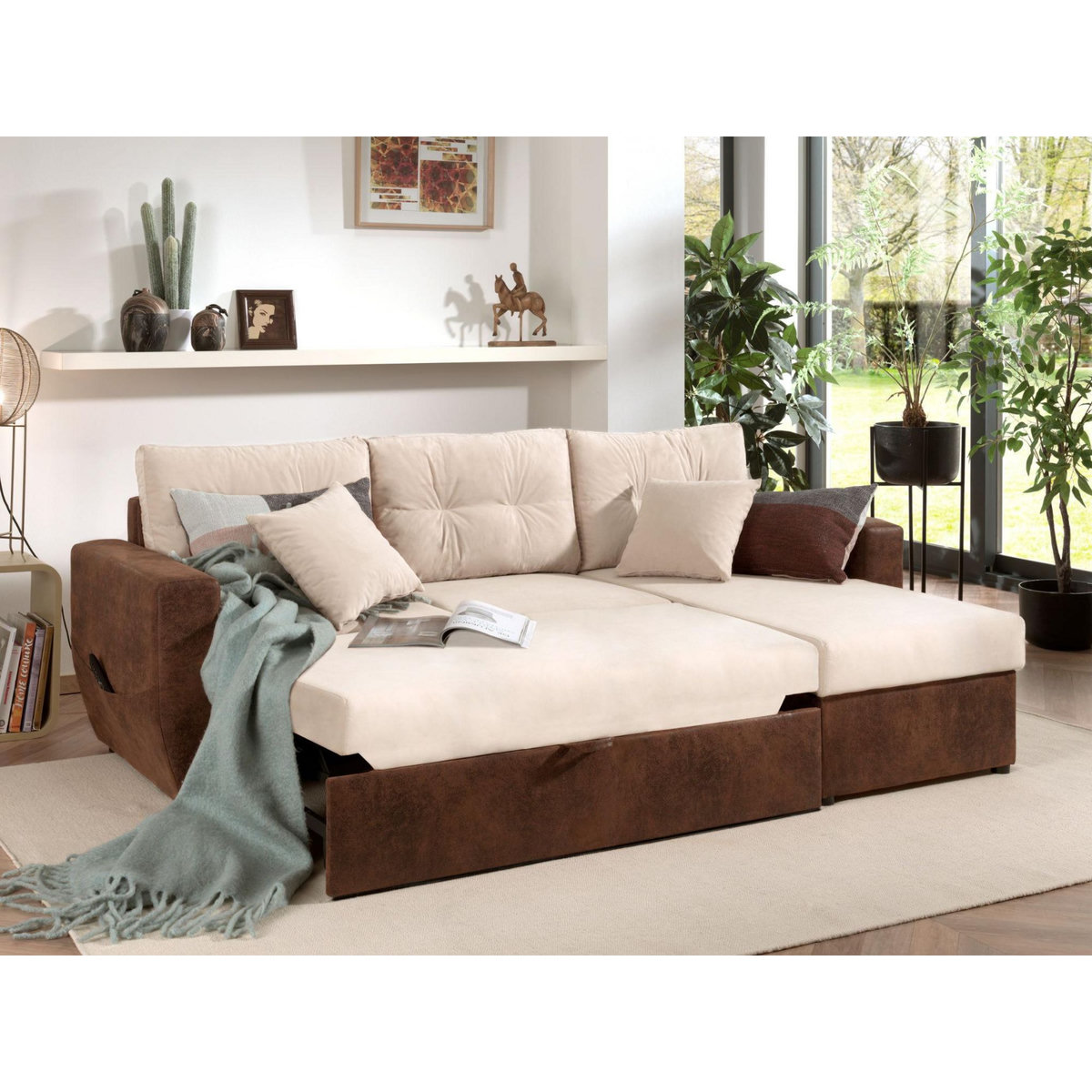 BEST MOBILIER Astoria - canapé d'angle réversible - convertible avec coffre - velours et microfibre - 4 places