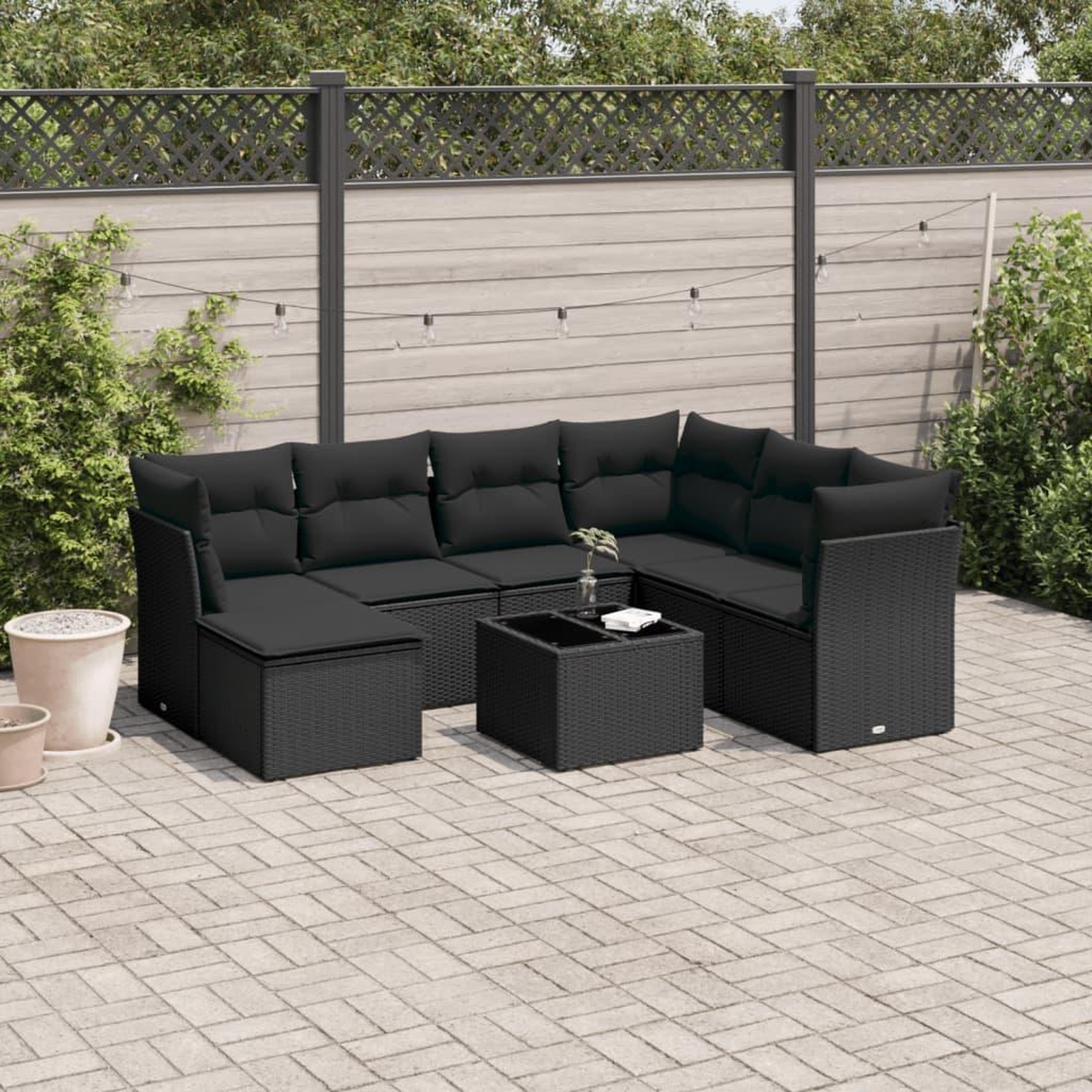 VIDAXL Salon de jardin 8 pcs avec coussins noir resine tressee