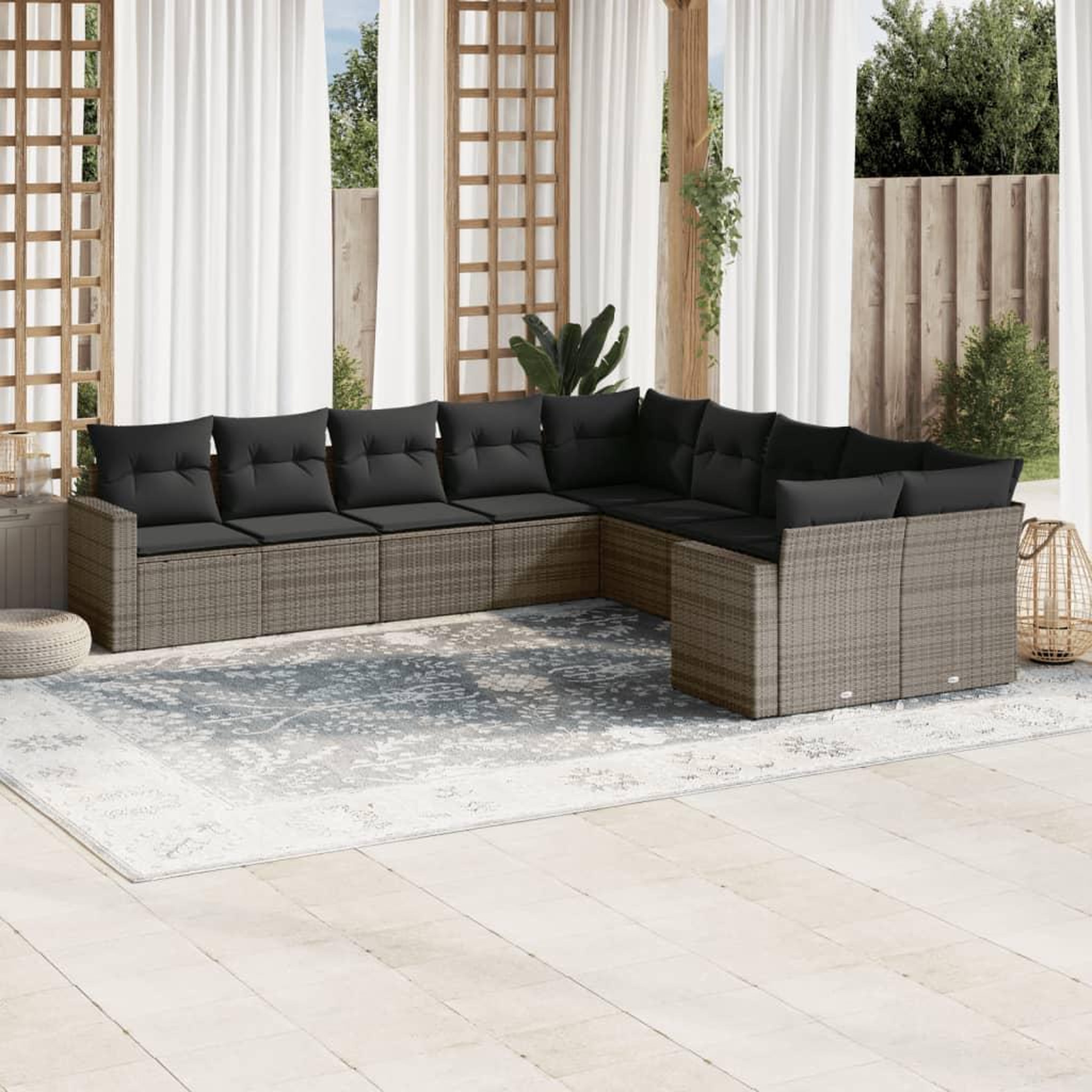 VIDAXL Salon de jardin avec coussins 10 pcs gris resine tressee