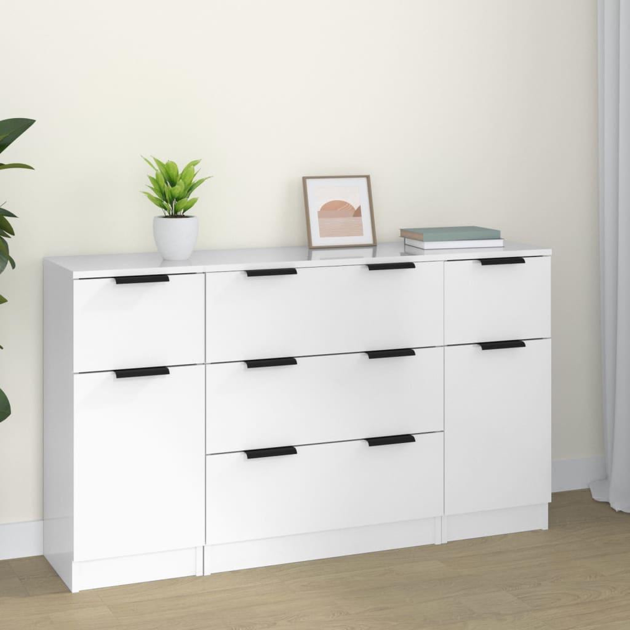 Voir la diapositive 1 : VIDAXL Ensemble de buffets 3 pcs Blanc brillant Bois d'ingenierie
