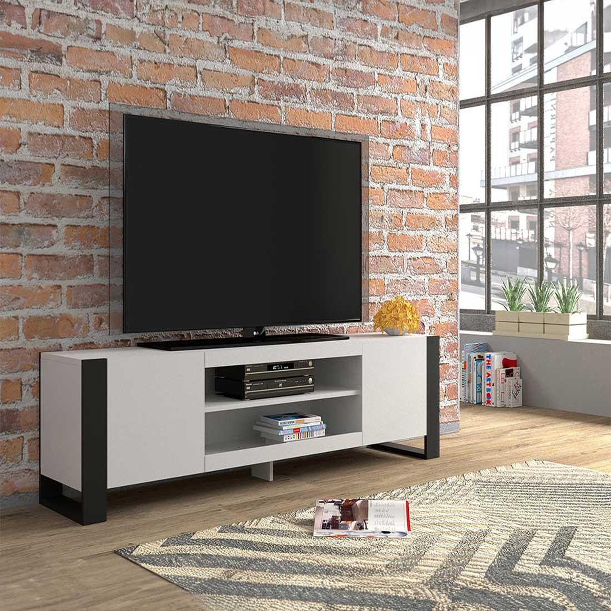 Voir la diapositive 3 : BEST MOBILIER Pedro - meuble tv - 2 portes et 2 niches - 188 cm