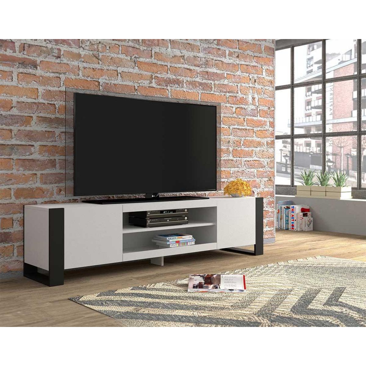 BEST MOBILIER Pedro - meuble tv - 2 portes et 2 niches - 188 cm
