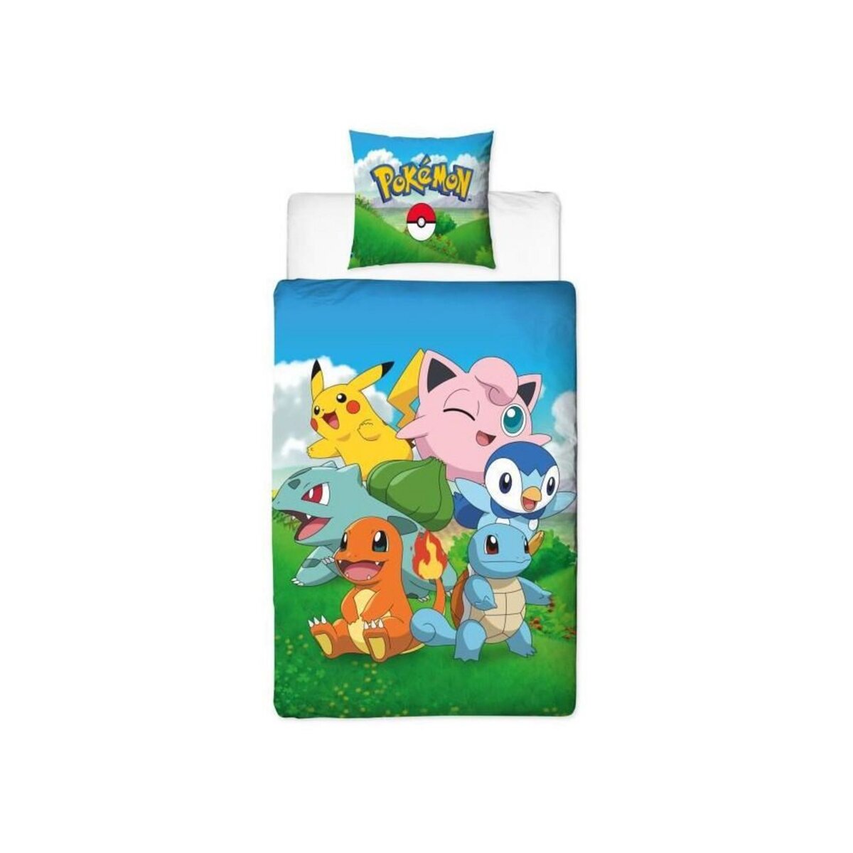 Pokemon Parure de lit - POKEMON - Pikachu et ses amis - Bleu - Microfibre - 1 housse de couette 140 x 200 cm + 1 taie 63 x 63 cm