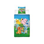 Pokemon Parure de lit - POKEMON - Pikachu et ses amis - Bleu - Microfibre - 1 housse de couette 140 x 200 cm + 1 taie 63 x 63 cm