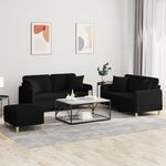 VIDAXL Ensemble de canapes 3 pcs avec coussins noir tissu