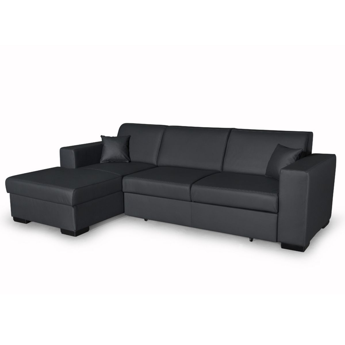 Canapé d'angle gauche convertible 4 places avec coffre  de rangement revêtement tissu PU CARIBEA 