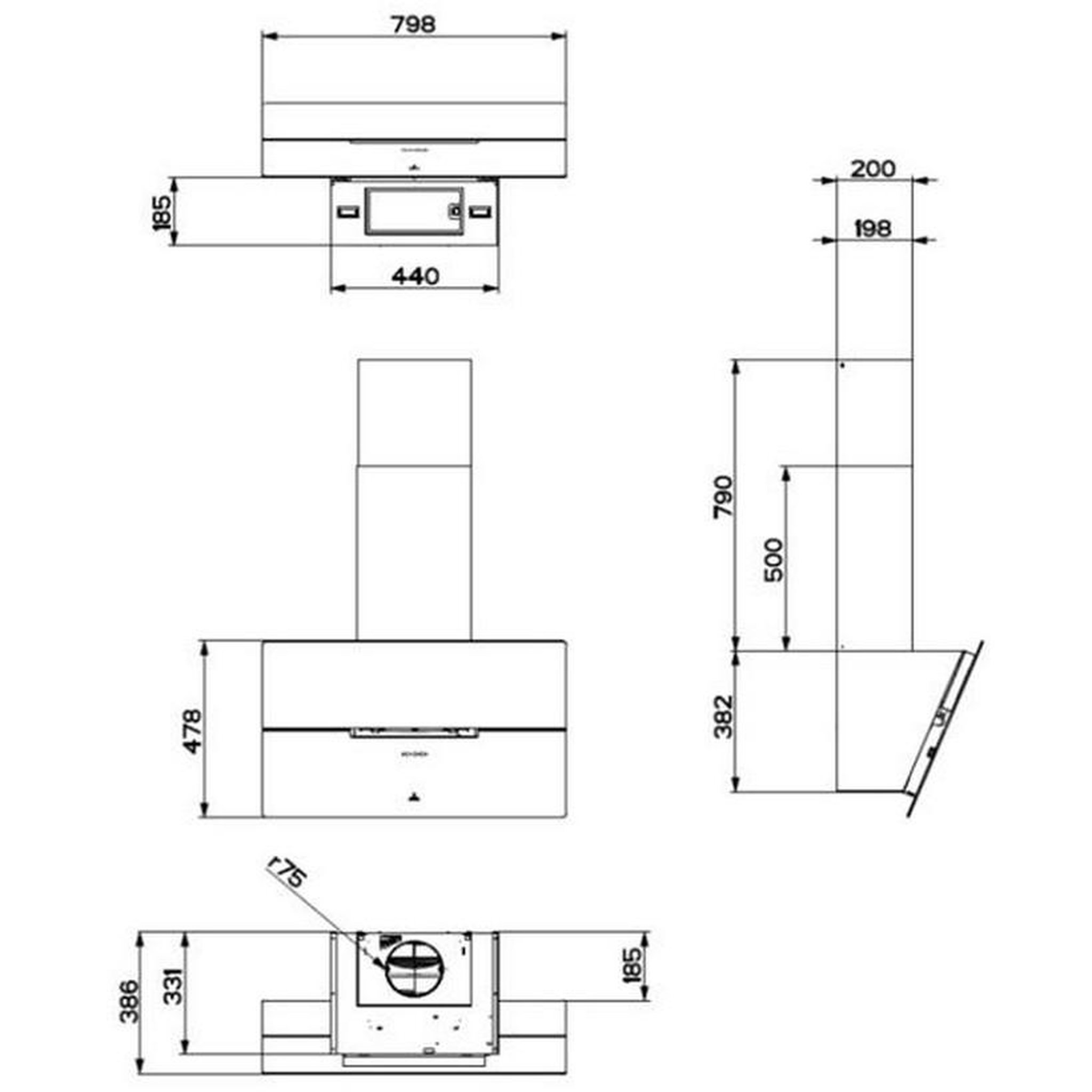 Voir la diapositive 5 : ROBLIN Hotte décorative inclinée 80cm 590m3/h noir - 6989541