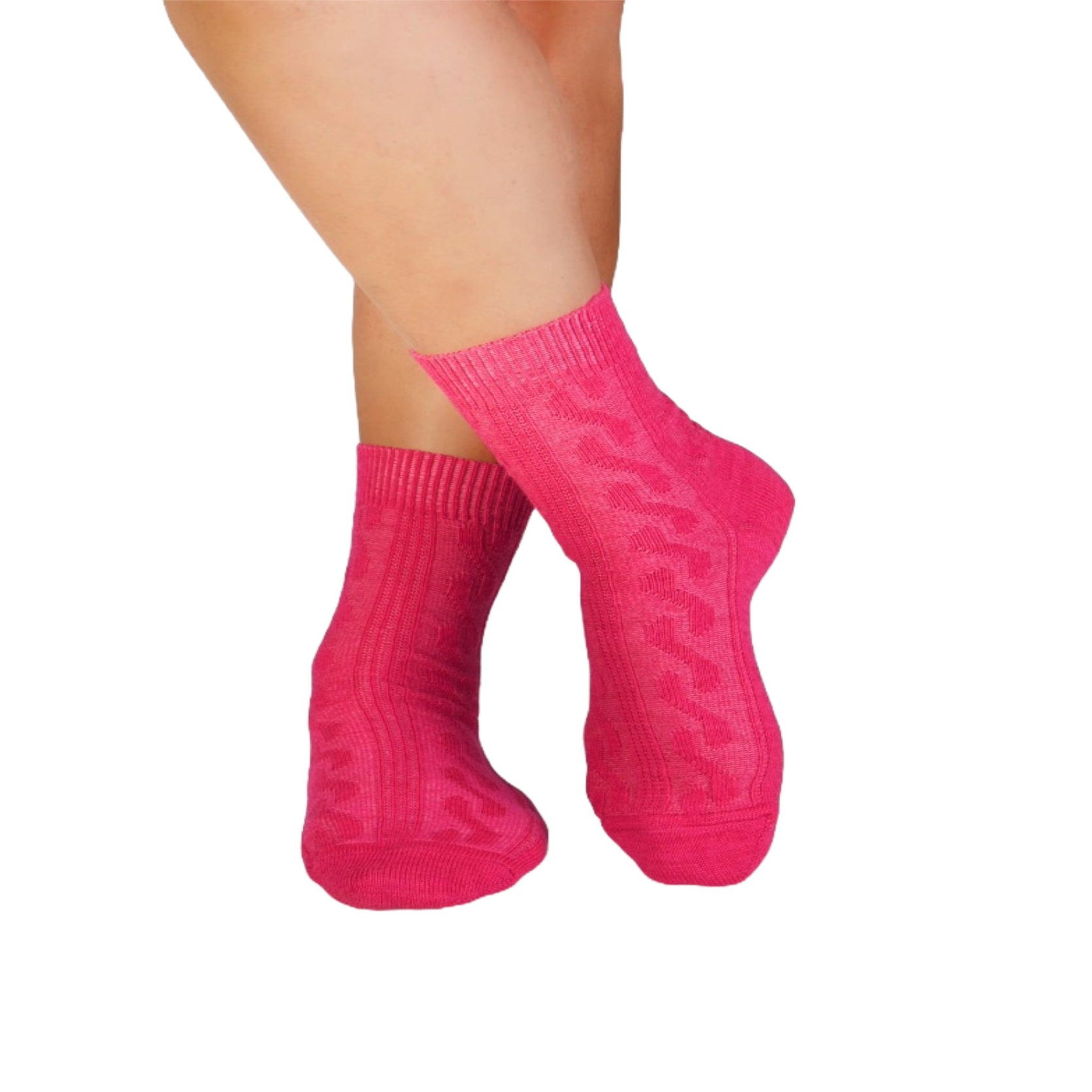 PIRIN HILL Chaussettes laine mérinos épaisses - fuchsia tressé. Coloris disponibles : Rose