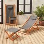 Voir la diapositive 2 : SWEEEK Chiliennes bois - Creus - 2 transats en bois d'Eucalyptus huilé avec coussin repose-tête gris et repose-pieds