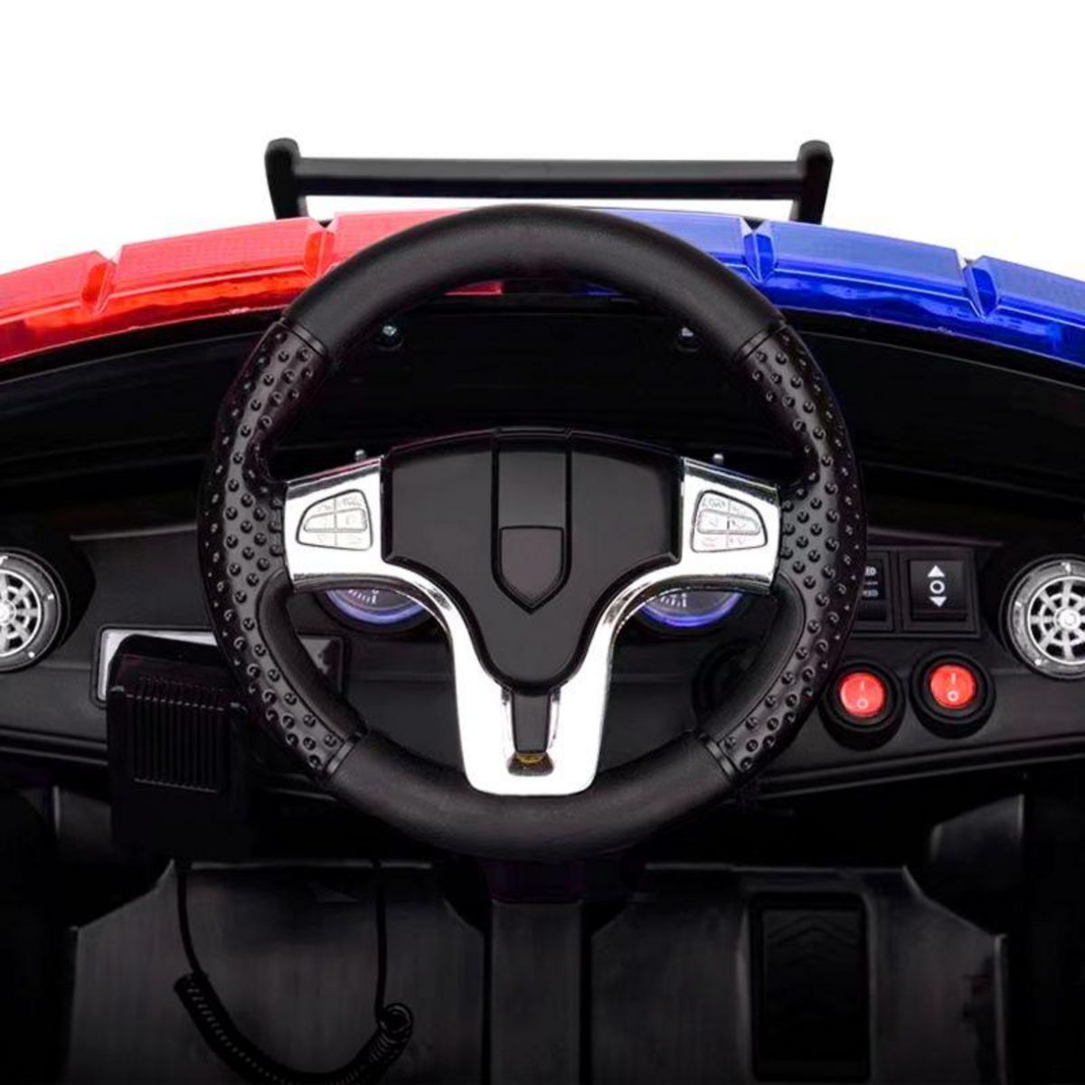 PLAY4FUN Voiture de police électrique 2x 30W - marche AV/AR, Gyrophares et Mégaphone