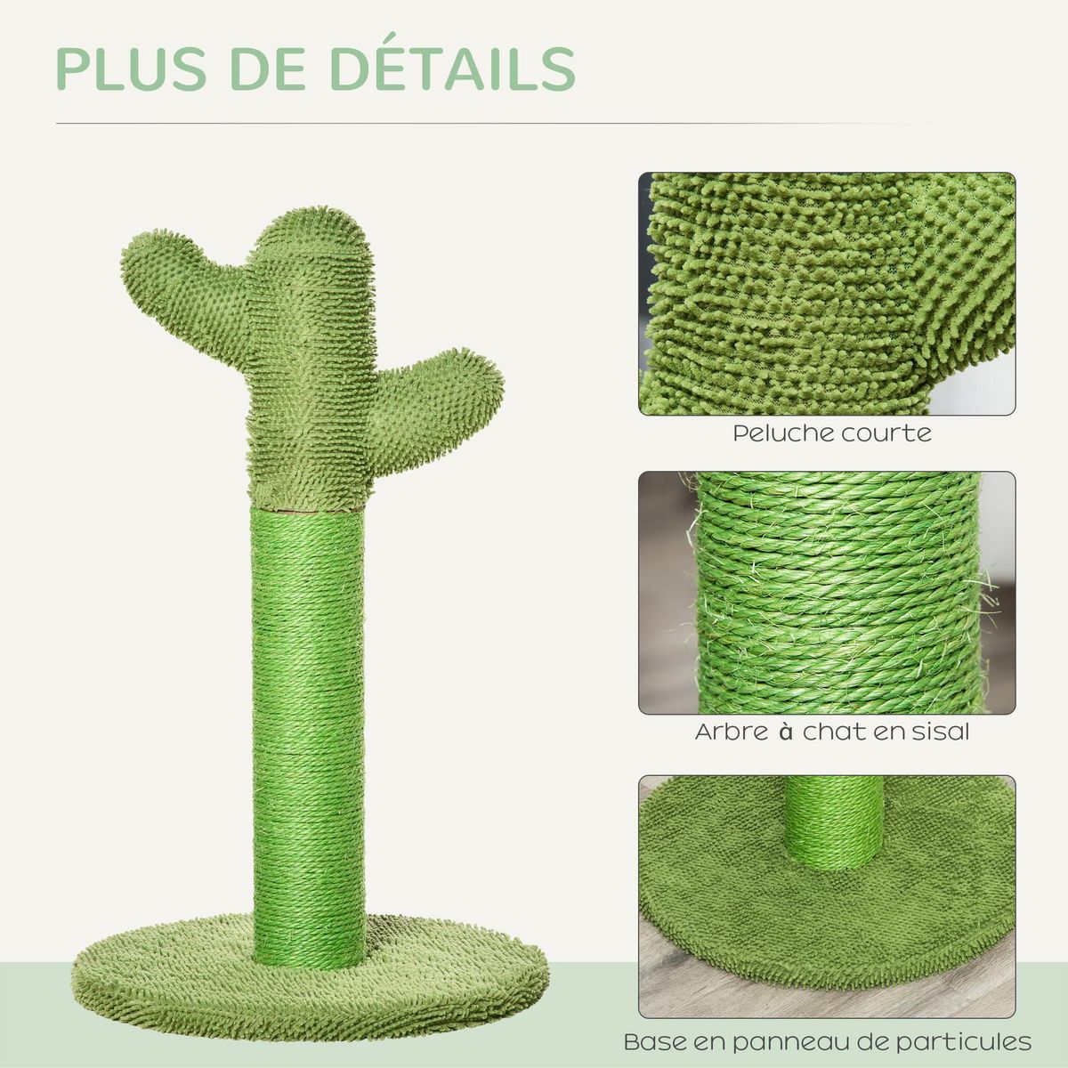 PAWHUT Griffoir chat design cactus H.65 cm sisal polyester vert