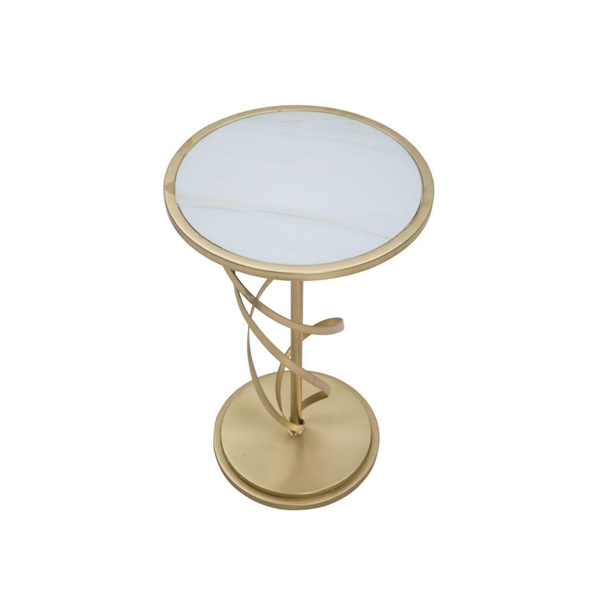 Paris Prix Table d'Appoint Effet Marbre  Spirale  61cm Blanc & Or