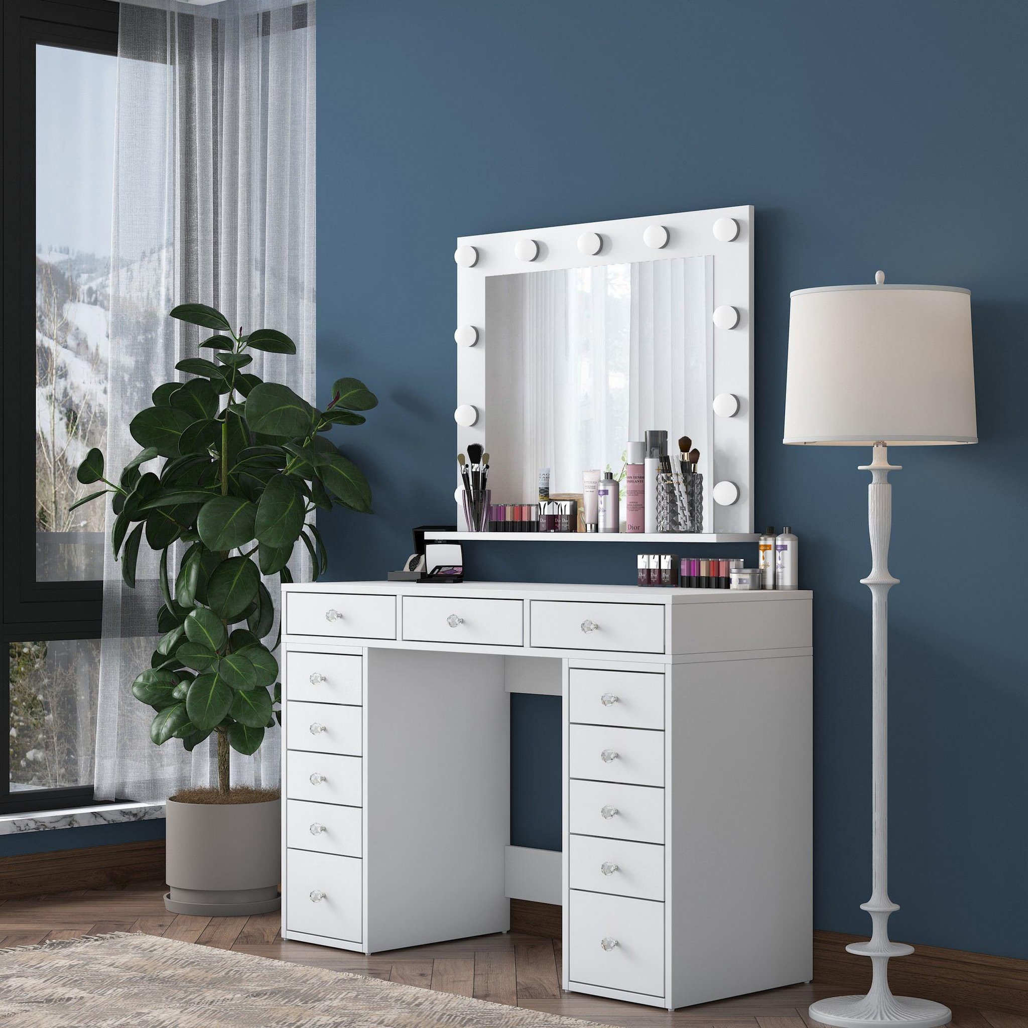 Voir la diapositive 4 : Habitat et Jardin Coiffeuse avec miroir en bois  sirma  - 120 x 44 x 82 cm - blanc
