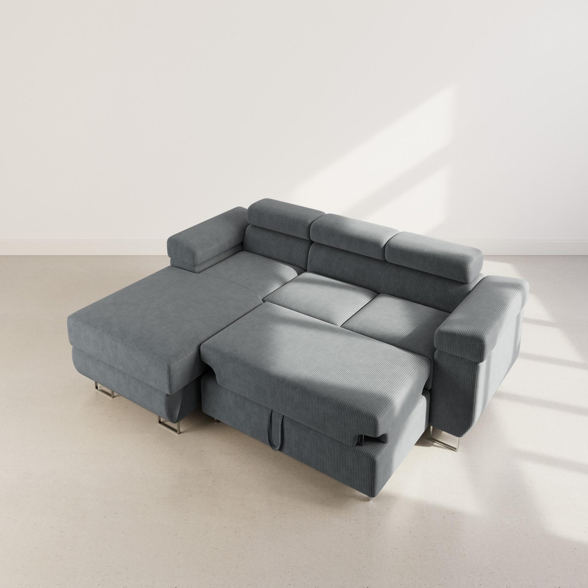Voir la diapositive 2 : BEST MOBILIER Pablo - canapé d'angle gauche - 6 places - convertible avec coffre et têtières réglables - en velours côtelé