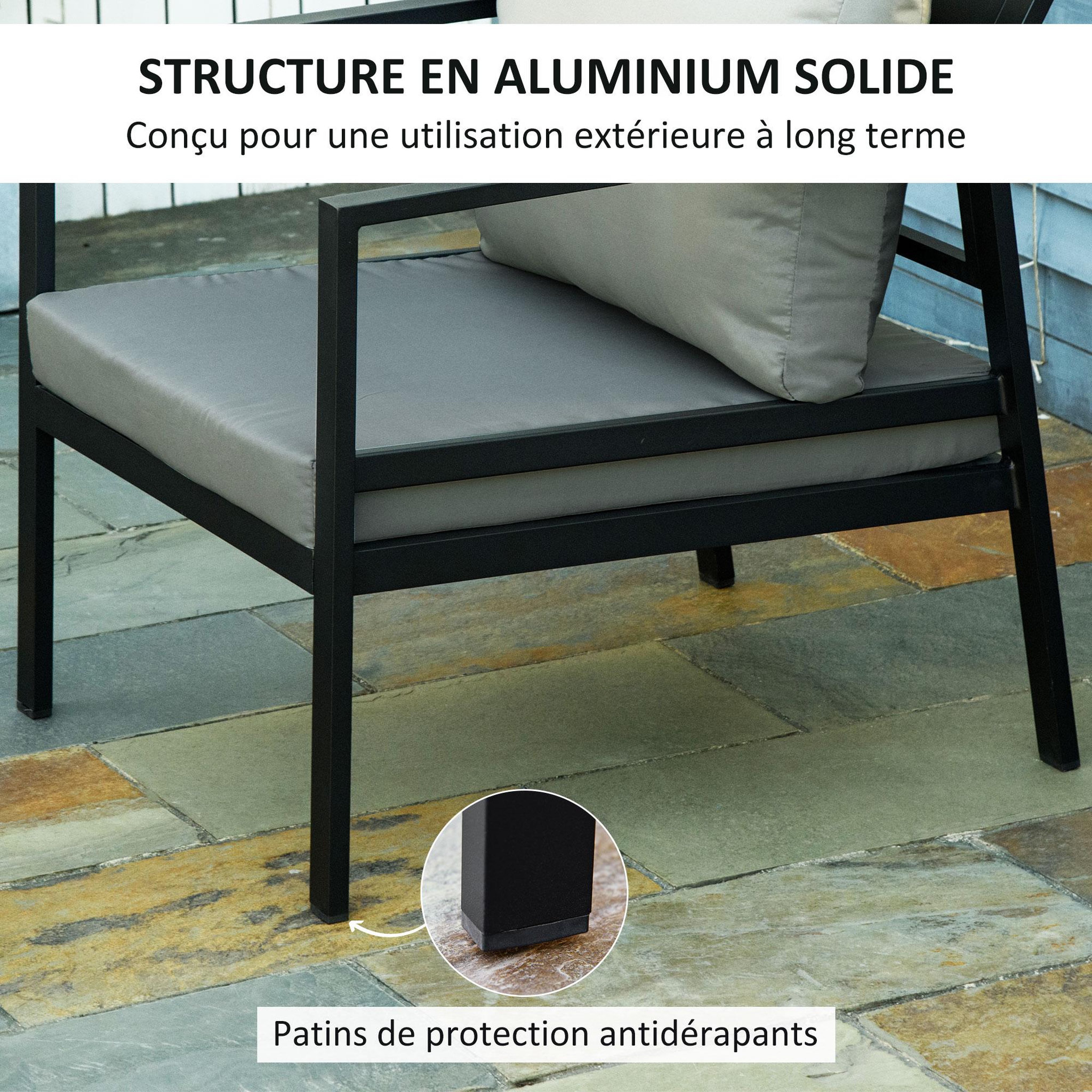 Voir la diapositive 4 : OUTSUNNY Ensemble salon de jardin style yachting design contemporain 4 places 4 pièces avec coussins déhoussables polyester alu. gris