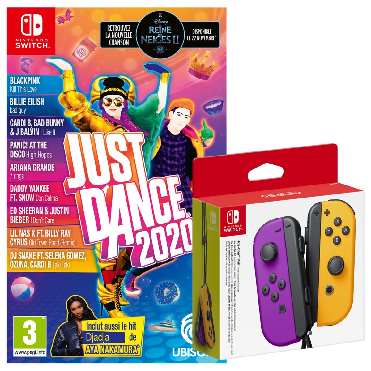 Manette Joy-Con Violet et Orange Nintendo Switch + Just Dance 2020