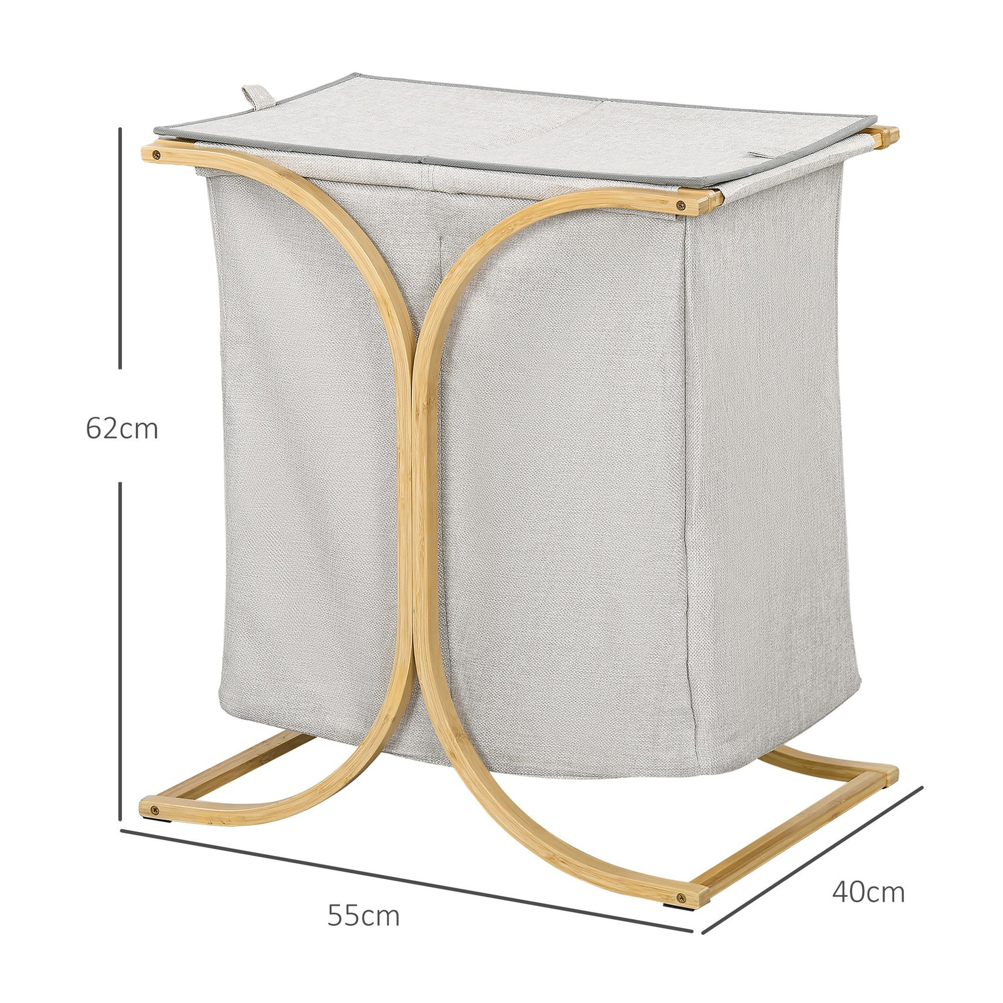 Voir la diapositive 3 : HOMCOM Panier à linge corbeille à linge bac linge sale 2 paniers bambou polyester gris