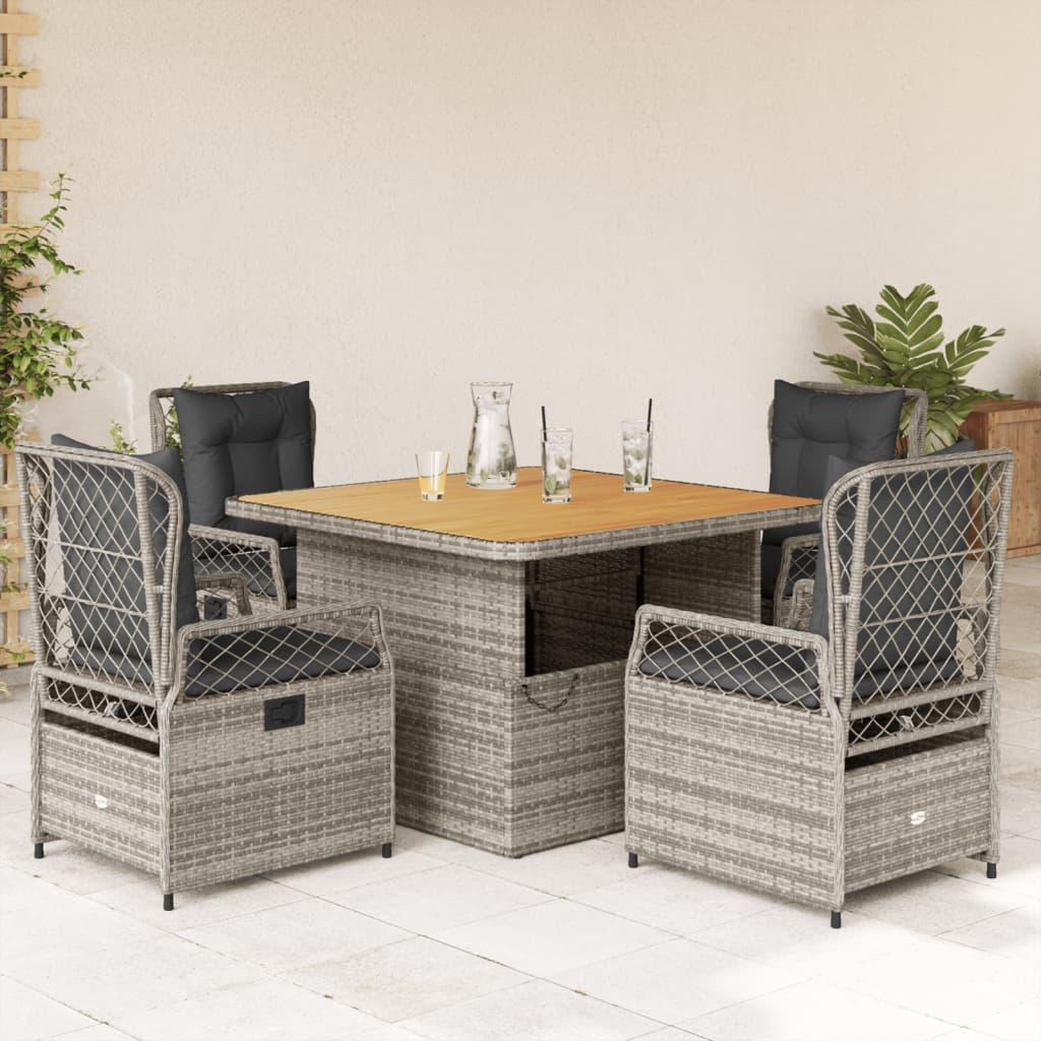 VIDAXL Ensemble a manger de jardin 5 pcs coussins gris resine tressee