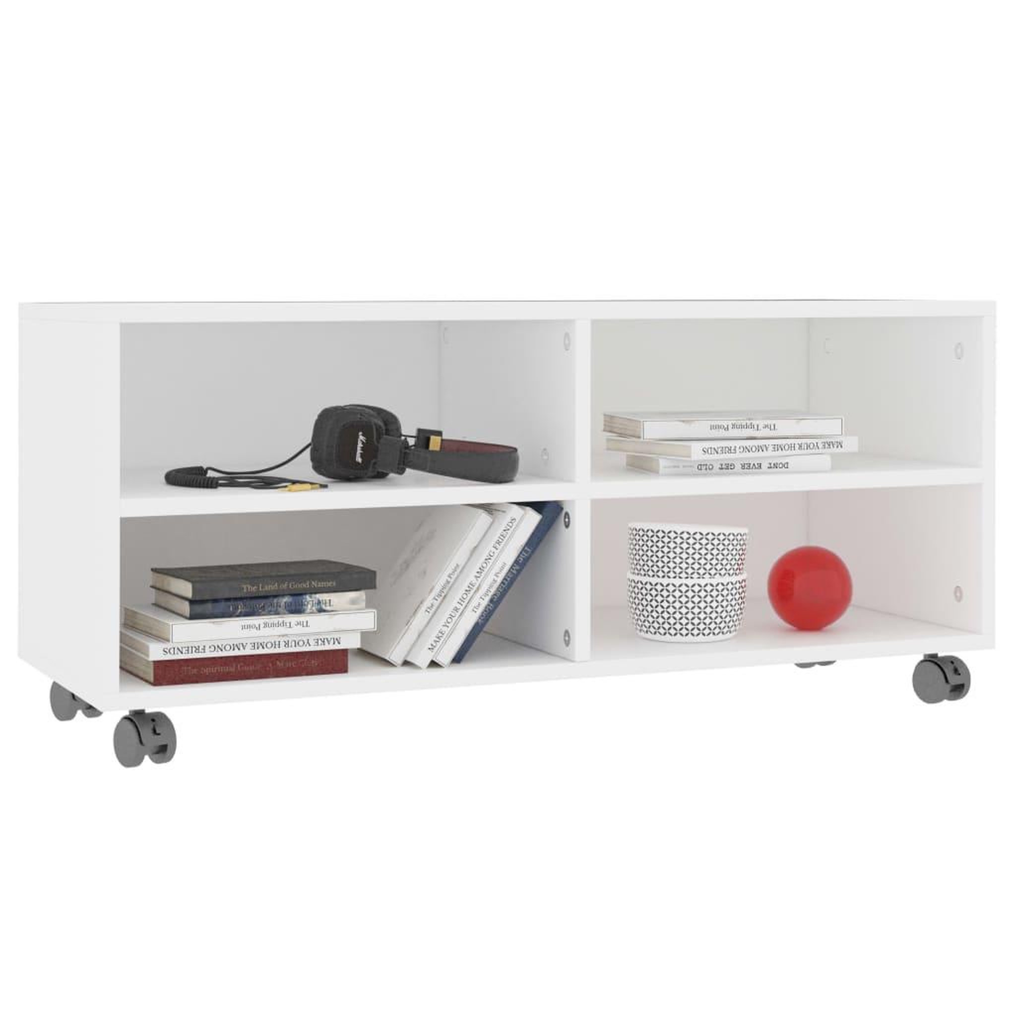 Voir la diapositive 3 : VIDAXL Meuble TV avec roulettes Blanc 90x35x35 cm Bois d'ingenierie