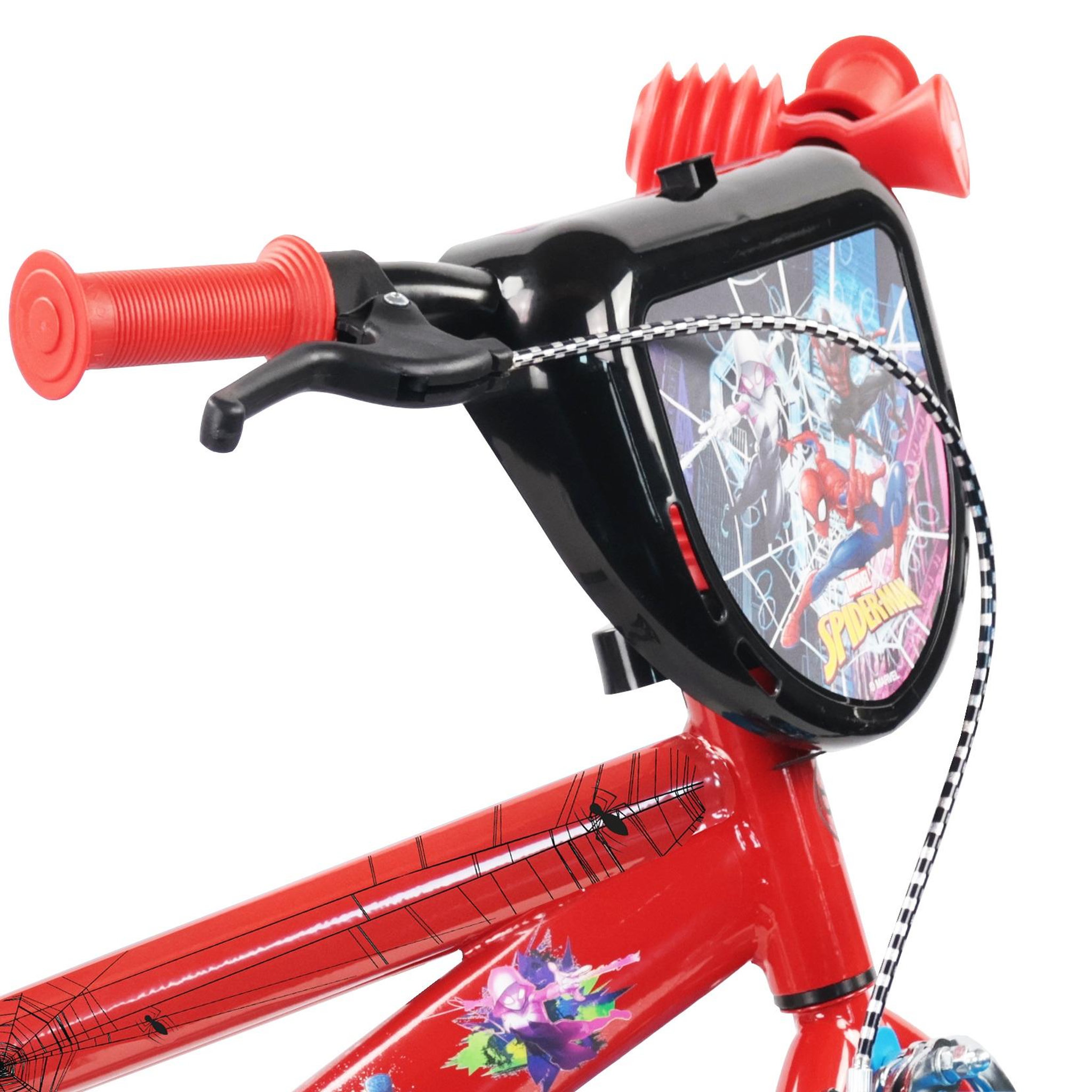 Voir la diapositive 3 : Spiderman Vélo enfant 12'' Spiderman ( <90 cm) 1 frein, plaque avant , bidon arrière, stabilisateurs & pneus increuvables + CASQUE SPIDERMAN