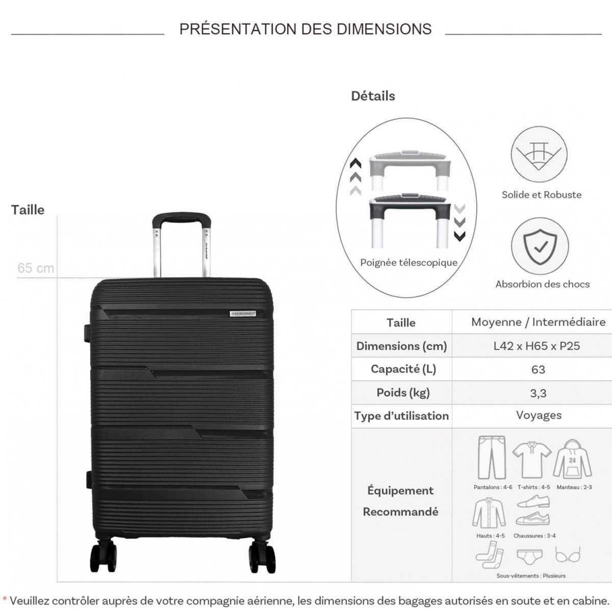 David Jones Valise rigide TSA 65cm