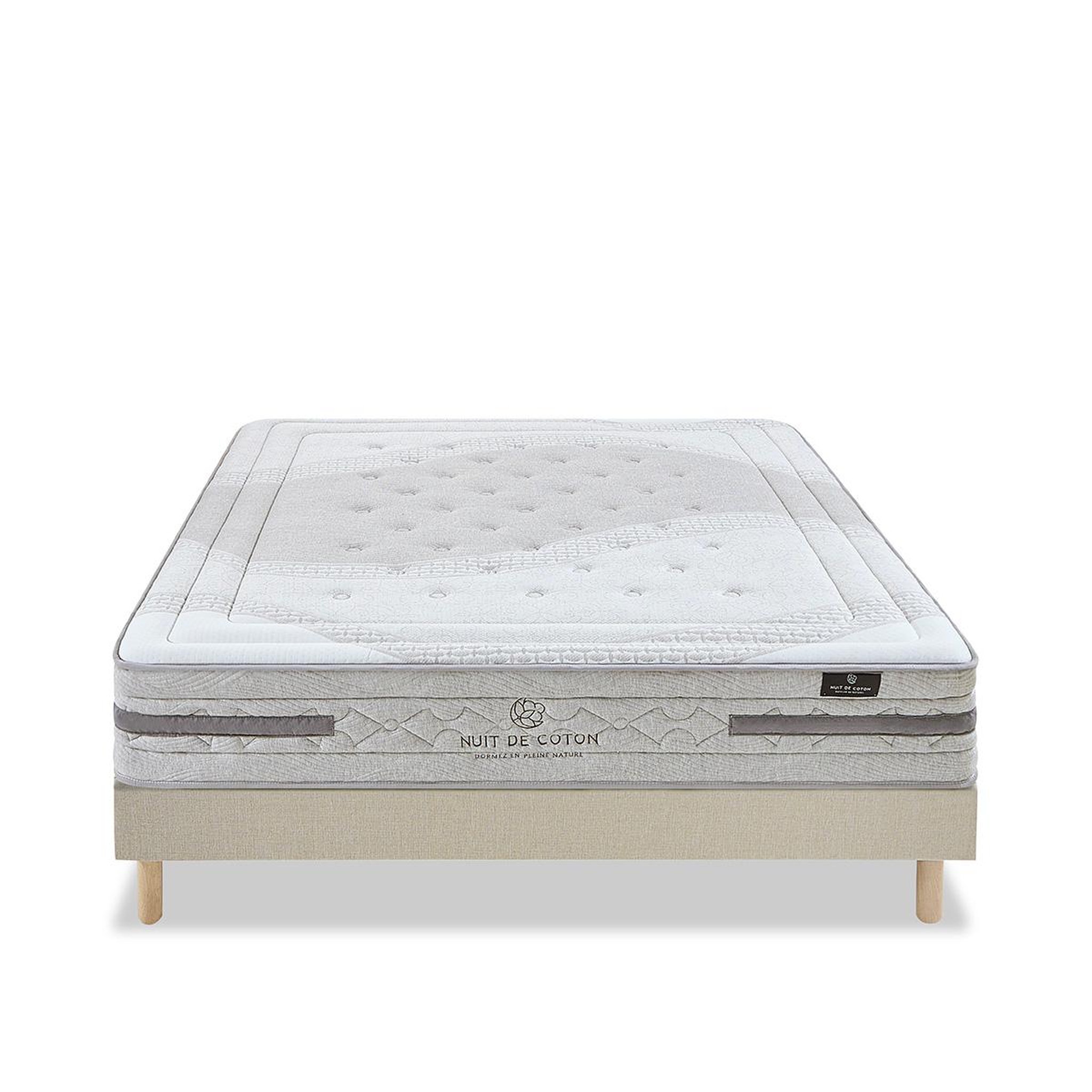 Voir la diapositive 1 : NUIT DE COTON Nuit de coton | ensemble serenade | matelas ressorts ensachés + sommier bois