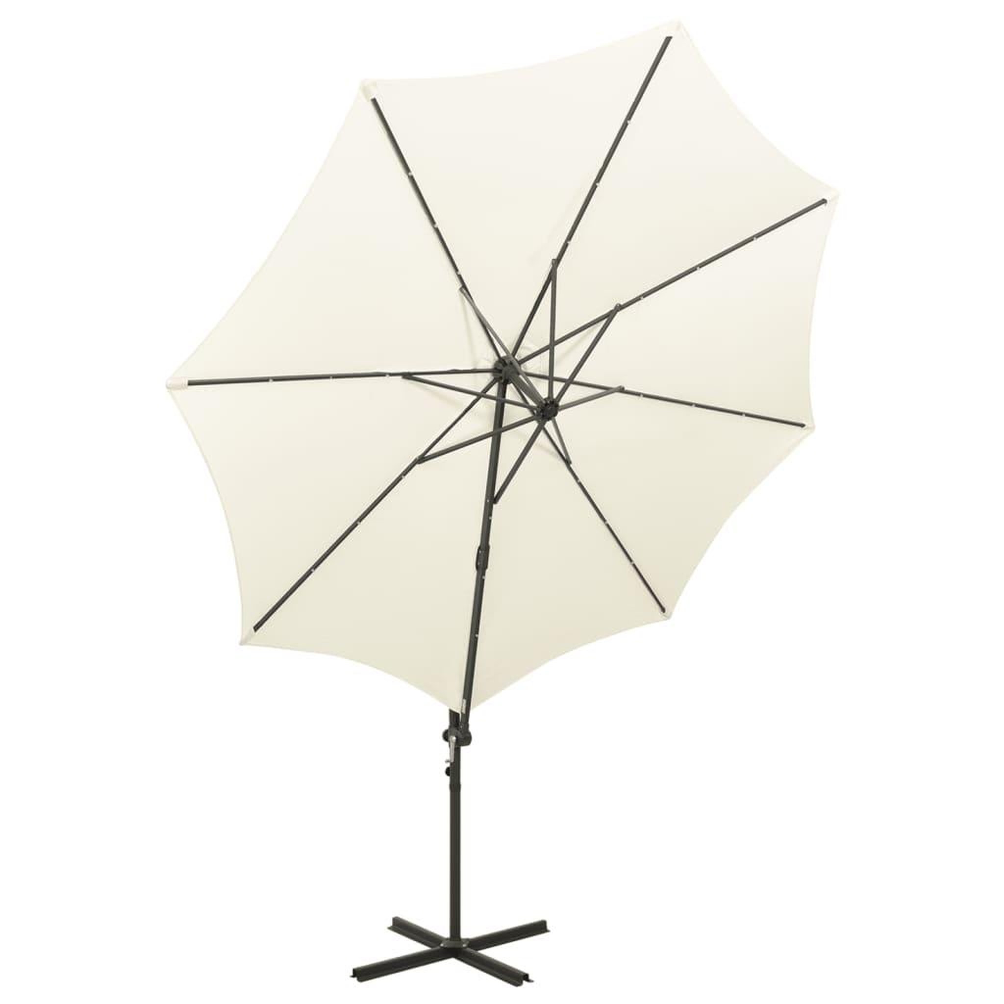 Voir la diapositive 5 : VIDAXL Parasol de jardin en porte-a-faux et mat et lumieres LED sable