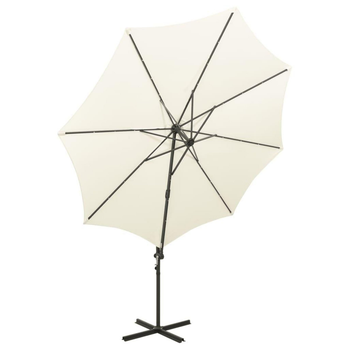 VIDAXL Parasol de jardin en porte-a-faux et mat et lumieres LED sable