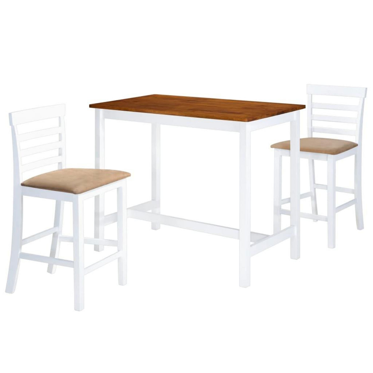 VIDAXL Table et chaises de bar 3 pcs Bois massif Marron et blanc