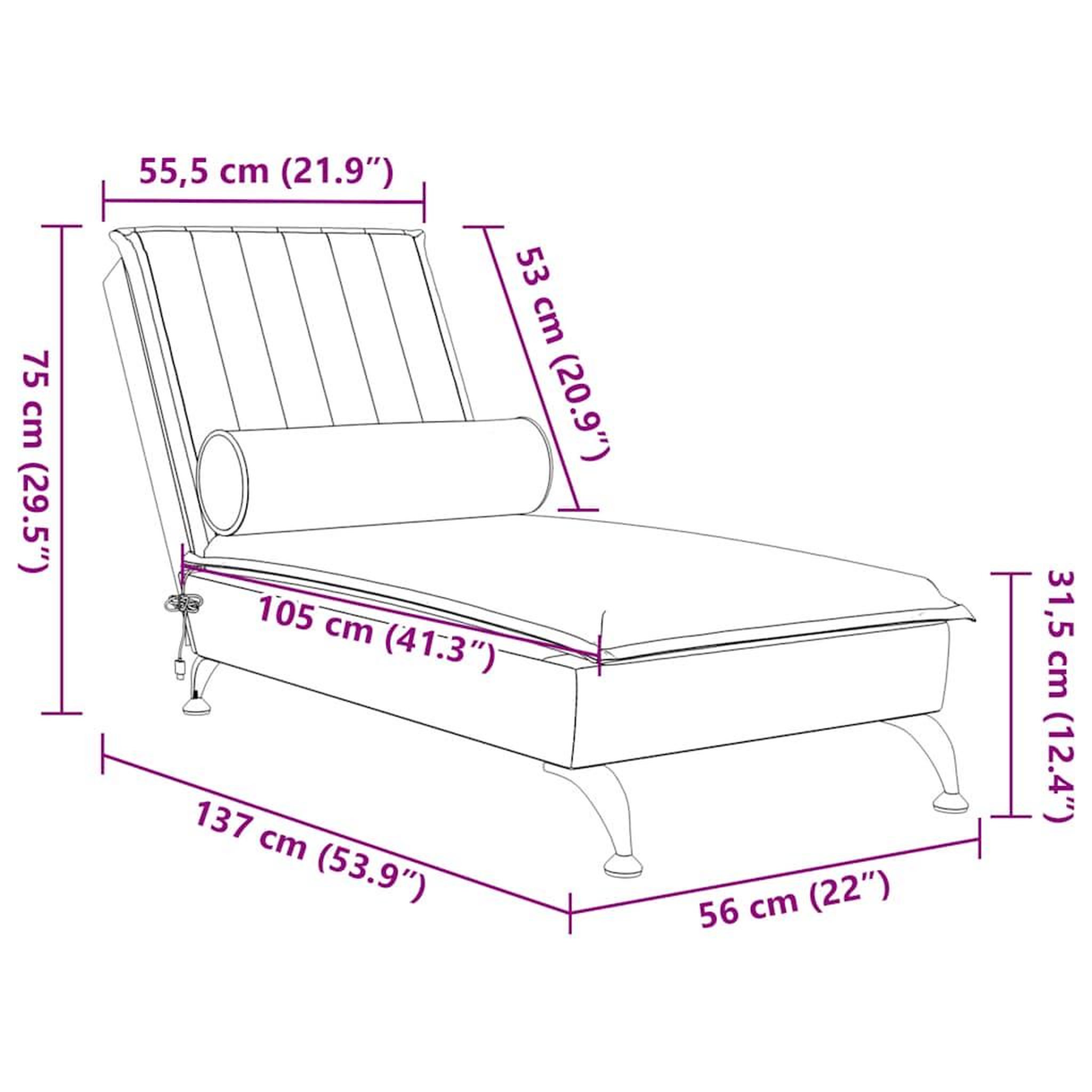 Voir la diapositive 6 : VIDAXL Chaise longue de massage avec traversin noir velours