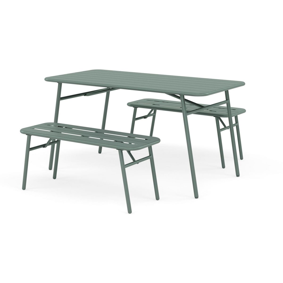 BEST MOBILIER Ribola - ensemble table et bancs de jardin - 4 personnes - vert