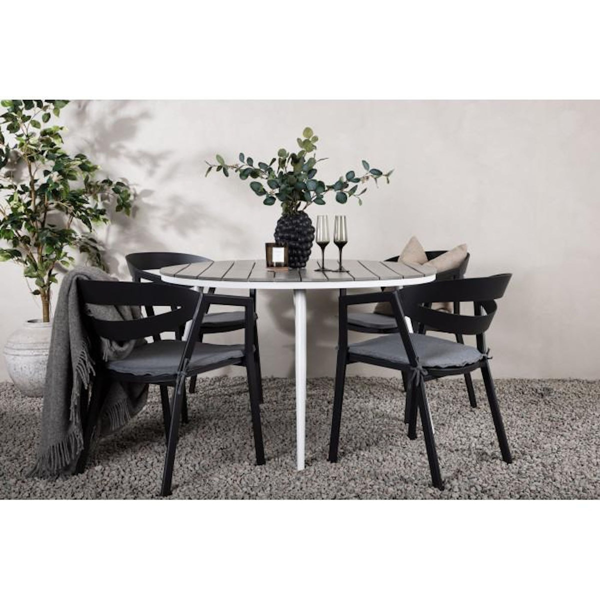 Paris Prix Ensemble Table de Jardin & 4 Chaises  Break & Slit  120cm Gris & Noir