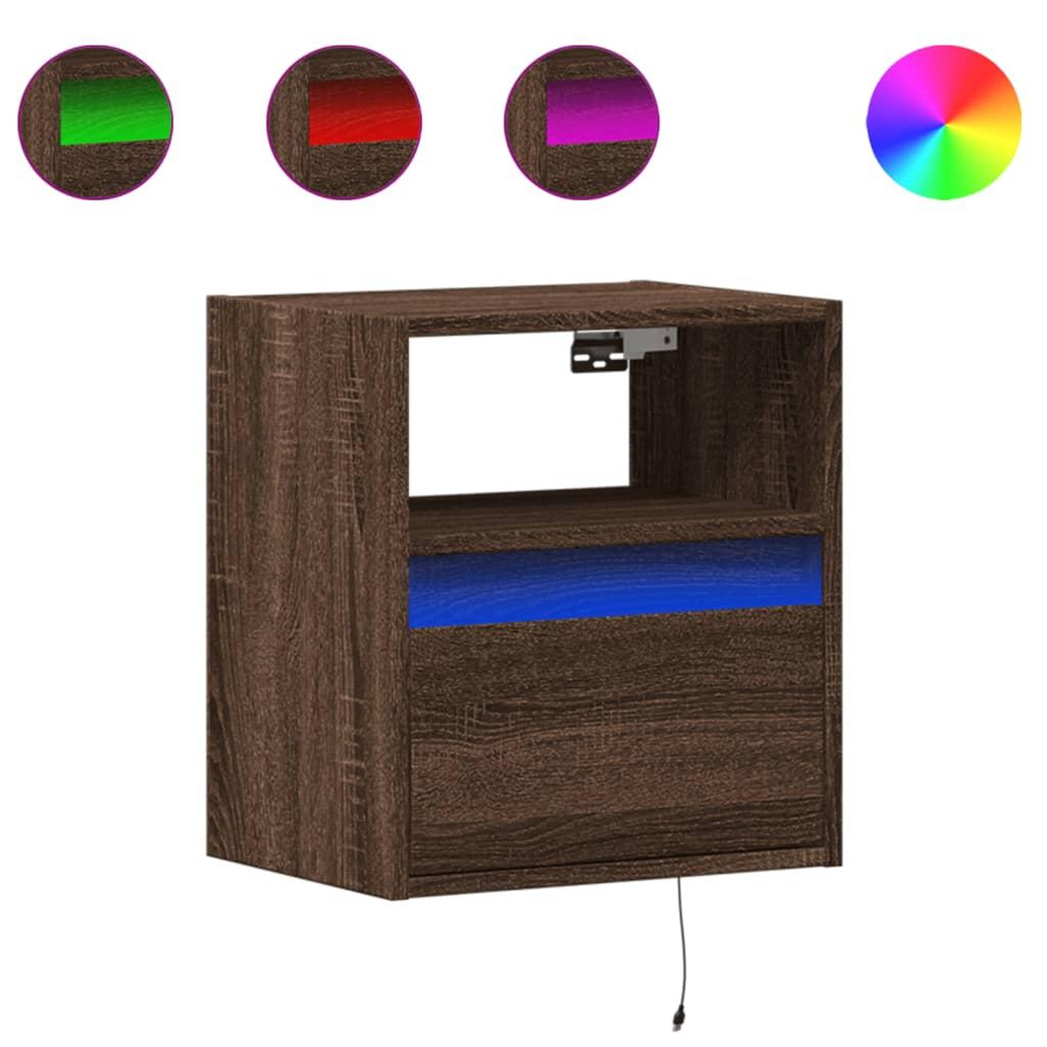 Voir la diapositive 2 : VIDAXL Tables de chevet murales avec lumieres LED 2 pcs chene marron