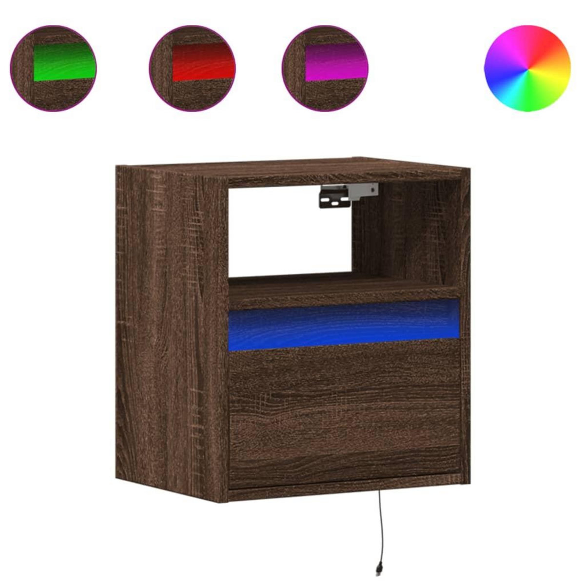 VIDAXL Tables de chevet murales avec lumieres LED 2 pcs chene marron