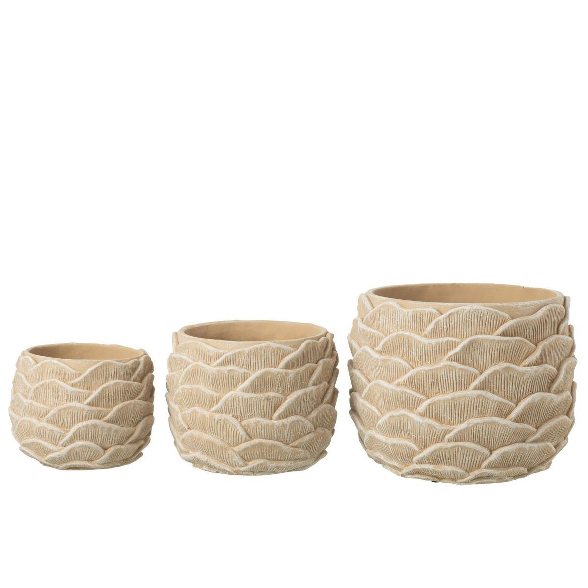 Voir la diapositive 3 : J-LINE Cache-Pot Relief en Ciment  Fungo  26cm Beige