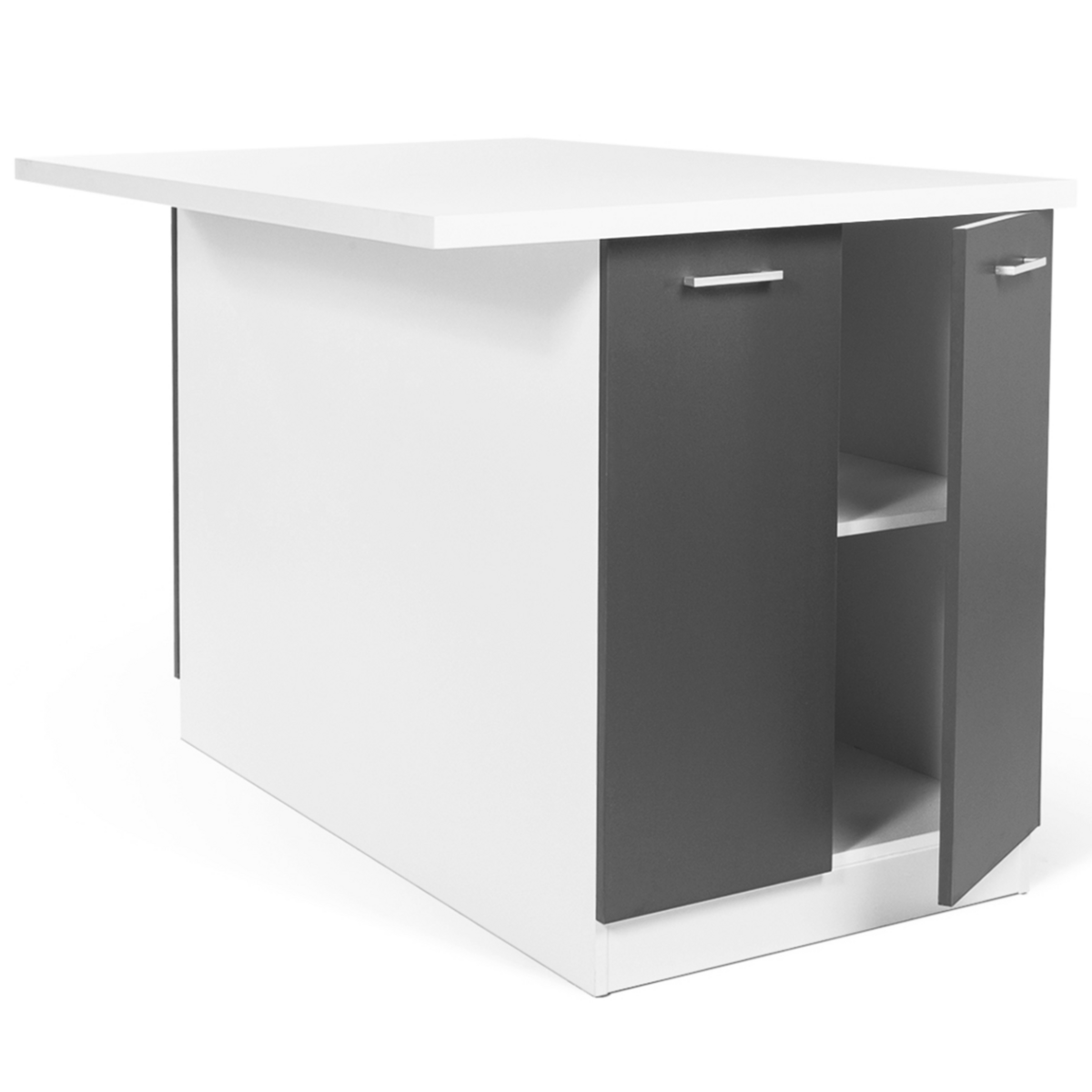 ID MARKET Ilot central IVO 120 cm blanc et gris avec plan de travail