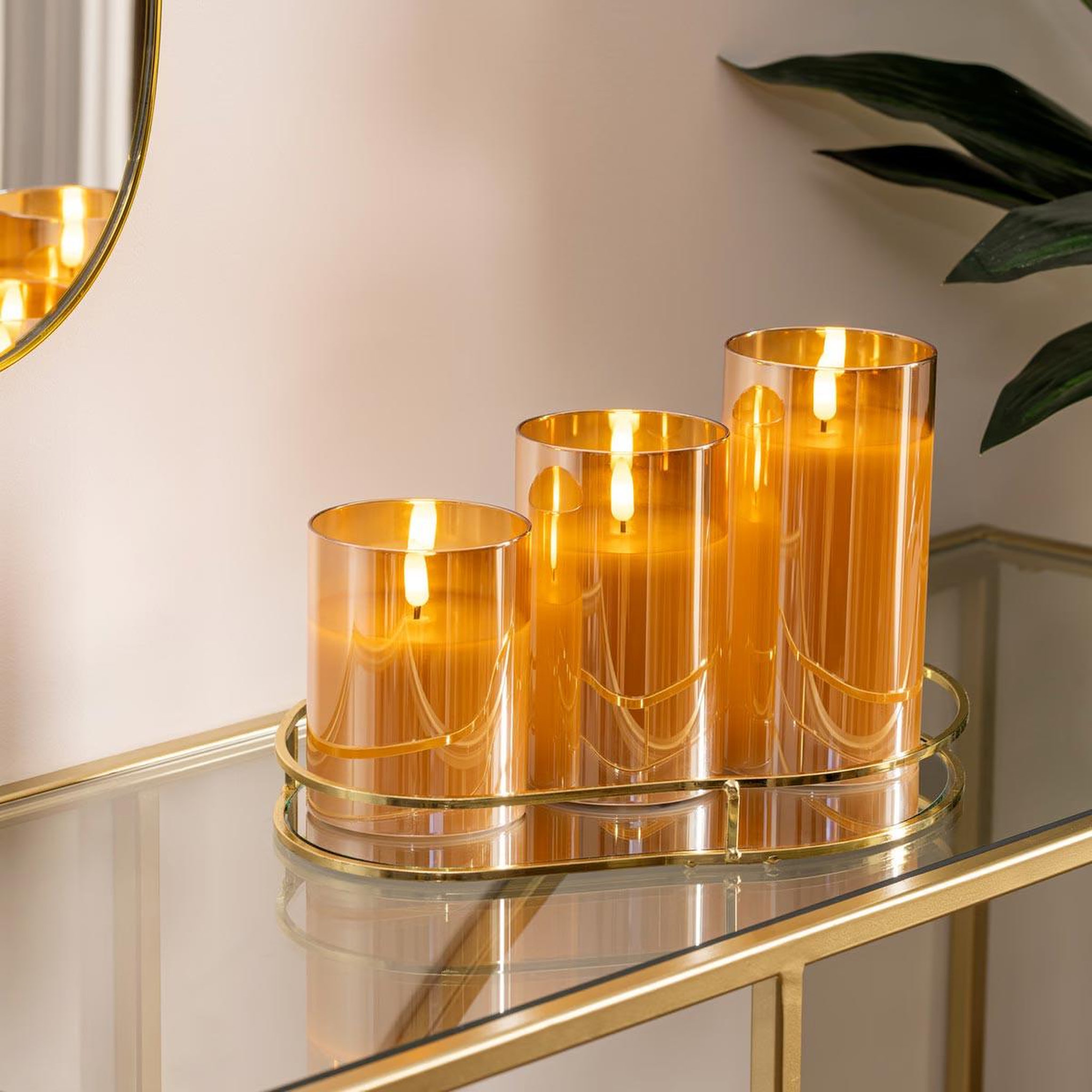 Voir la diapositive 5 : ATMOSPHERA Lot de 3 Bougies LED en Verre  Sena  15cm Ambre