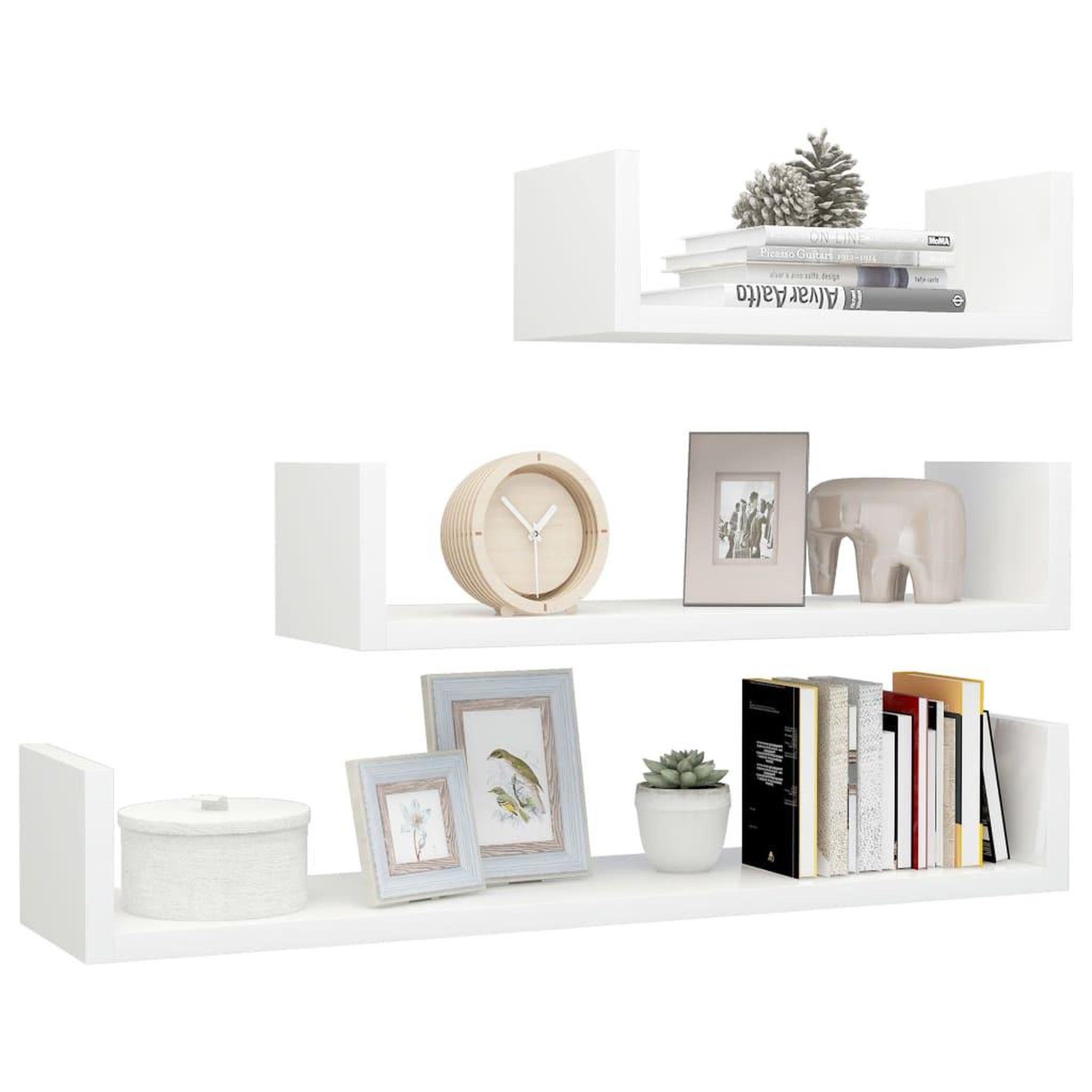 Voir la diapositive 3 : VIDAXL Etageres murales 3 pcs Blanc brillant Bois d'ingenierie