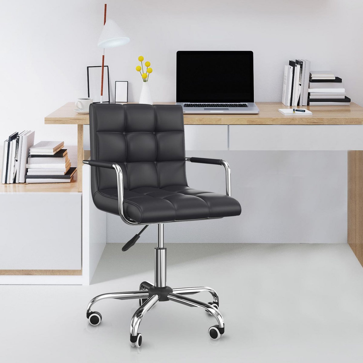 HOMCOM HOMCOM Chaise de bureau fauteuil manager pivotant hauteur réglable revêtement synthétique capitonné noir