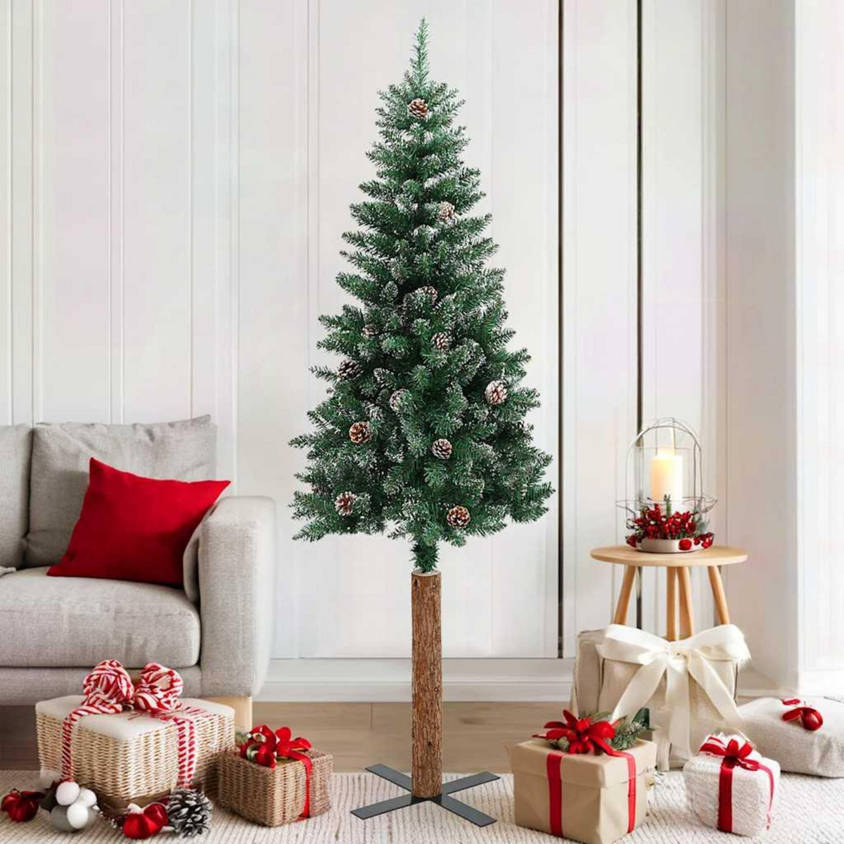 VIDAXL Sapin de Noël mince bois veritable et neige blanche vert 180 cm