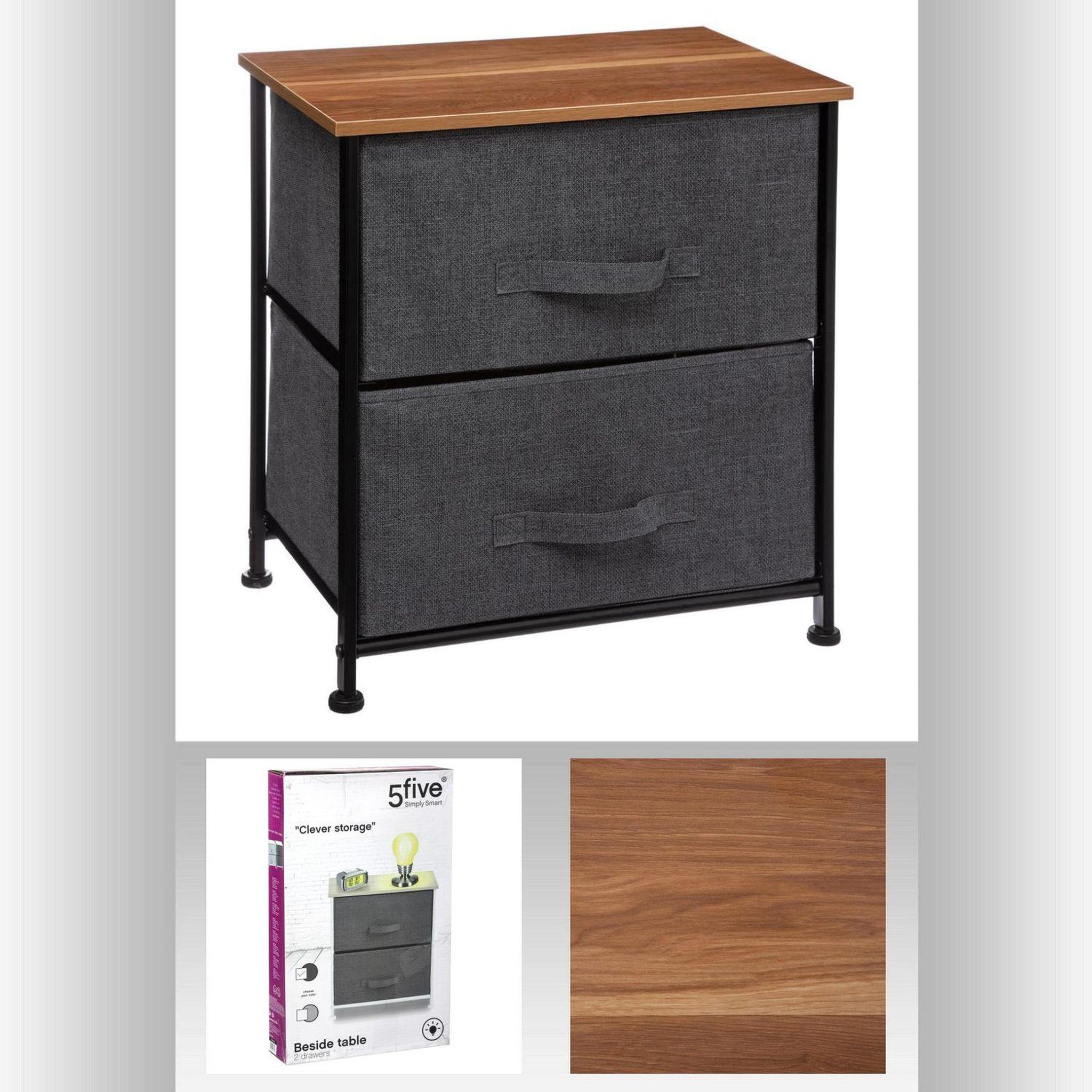 Voir la diapositive 3 : FIVE Table de chevet à 2 tiroirs - h. 51 cm - gris foncé