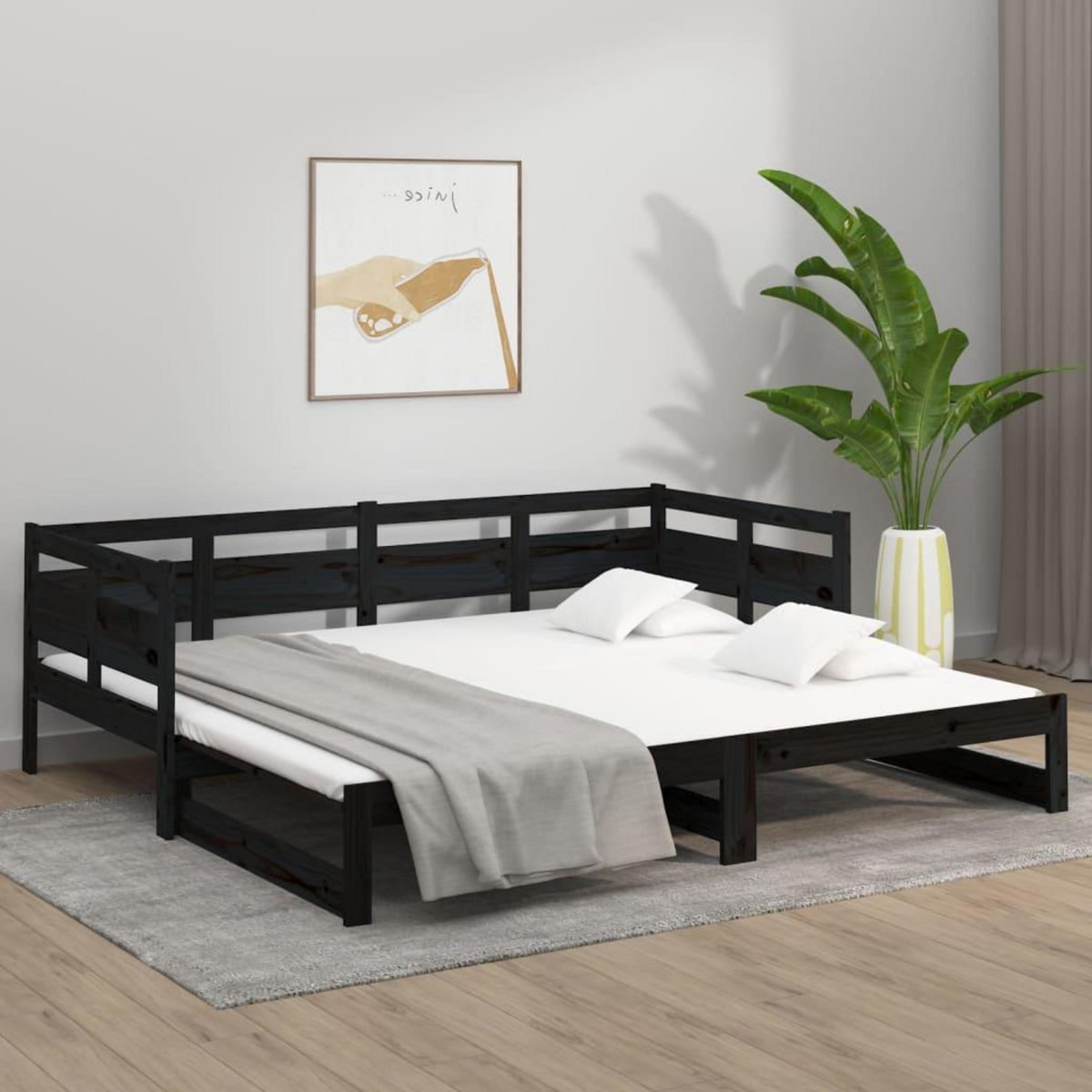 VIDAXL Lit coulissant sans matelas noir 2x(90x190) cm