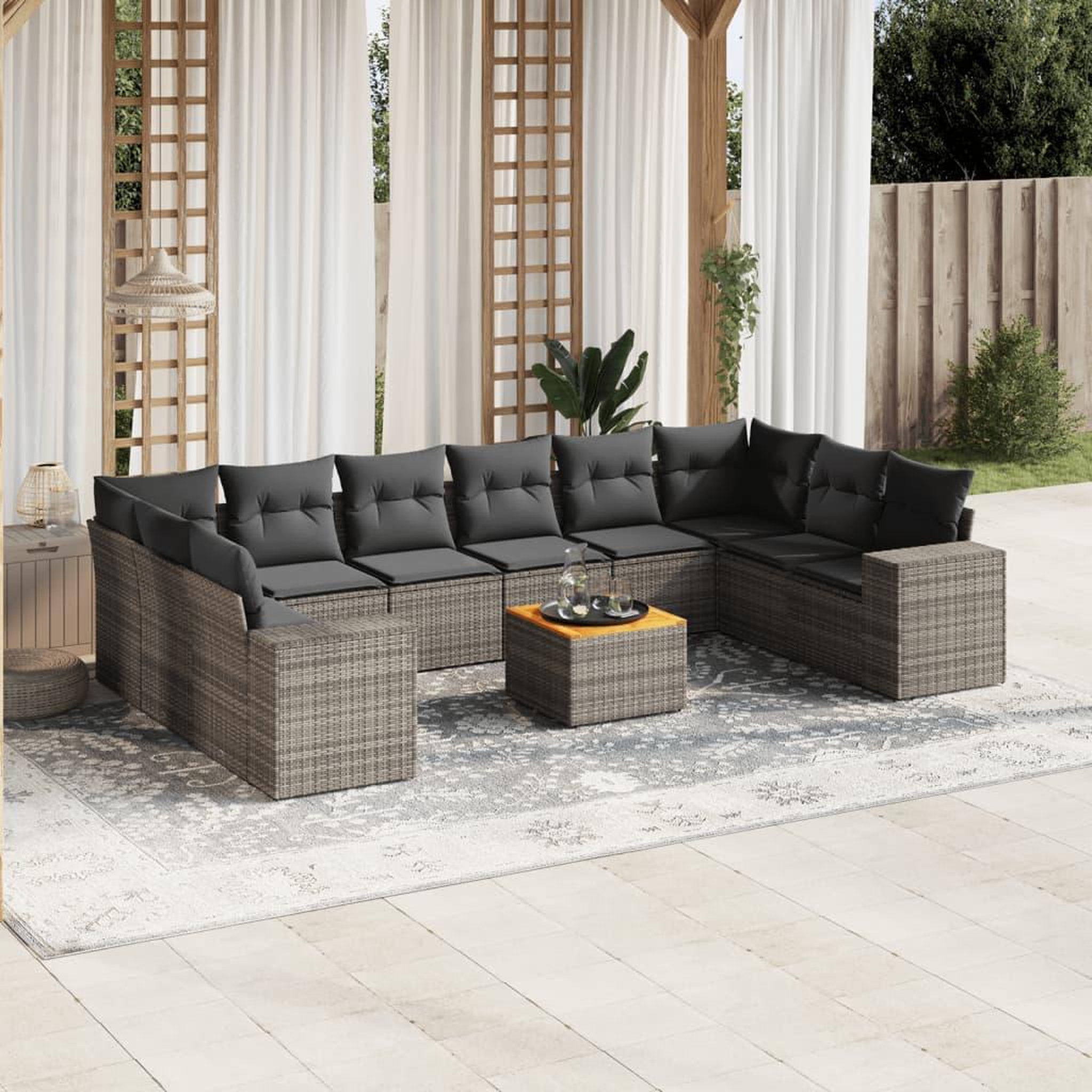 VIDAXL Salon de jardin 11 pcs avec coussins gris resine tressee