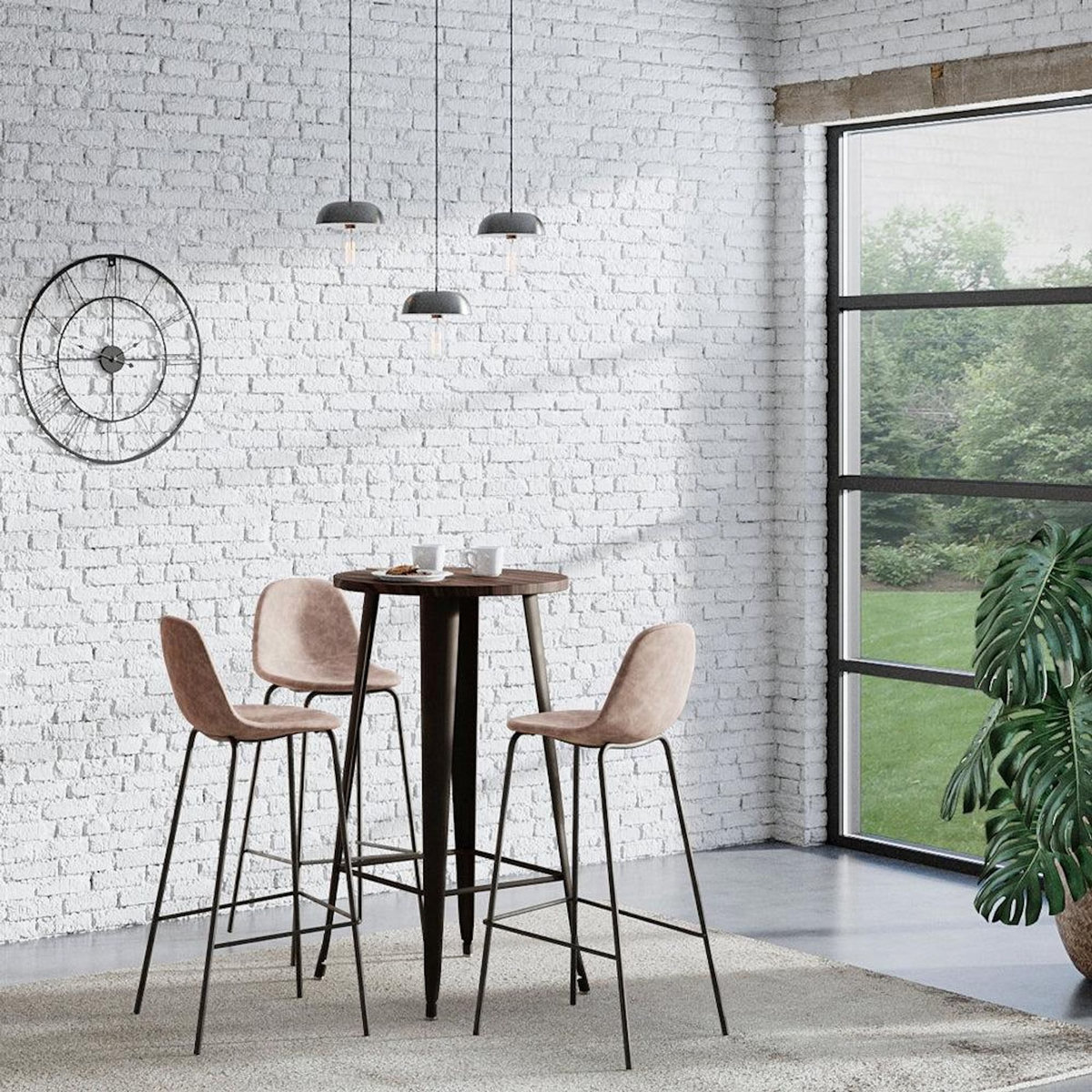 Rendez vous déco Lot de 2 chaises de bar 75 cm en cuir synthétique taupe-Henrik