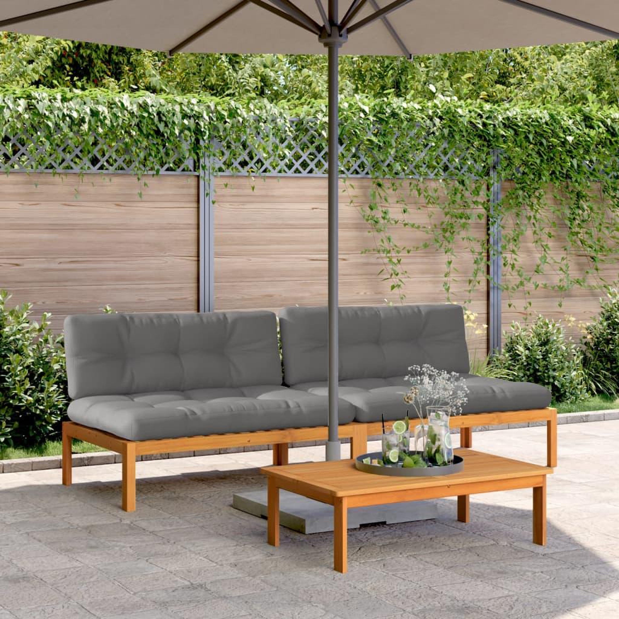 VIDAXL Canapes centraux palette de jardin et coussins 2pcs bois acacia