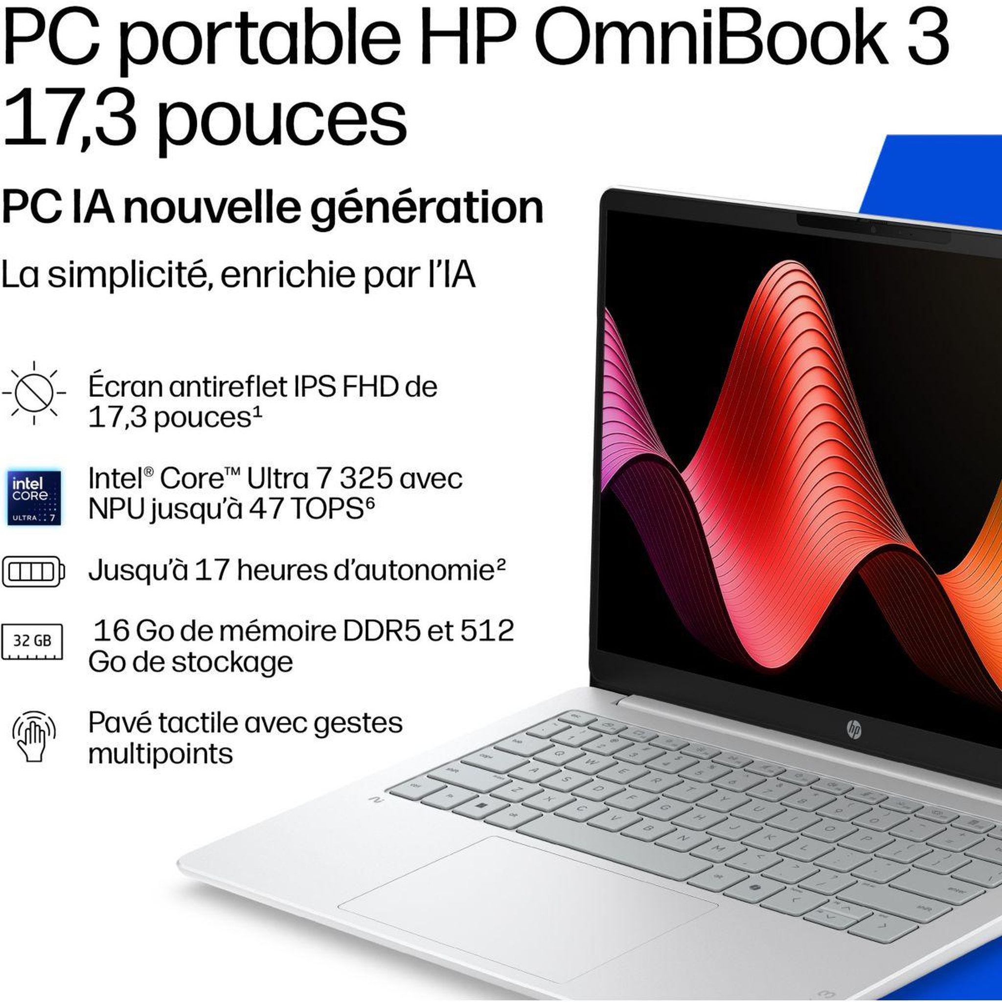 Voir la diapositive 4 : HP Ordinateur portable 17-df0001nfx 17,3  intel core ultra 5 325 16 go ram ddr5 ssd 512 go