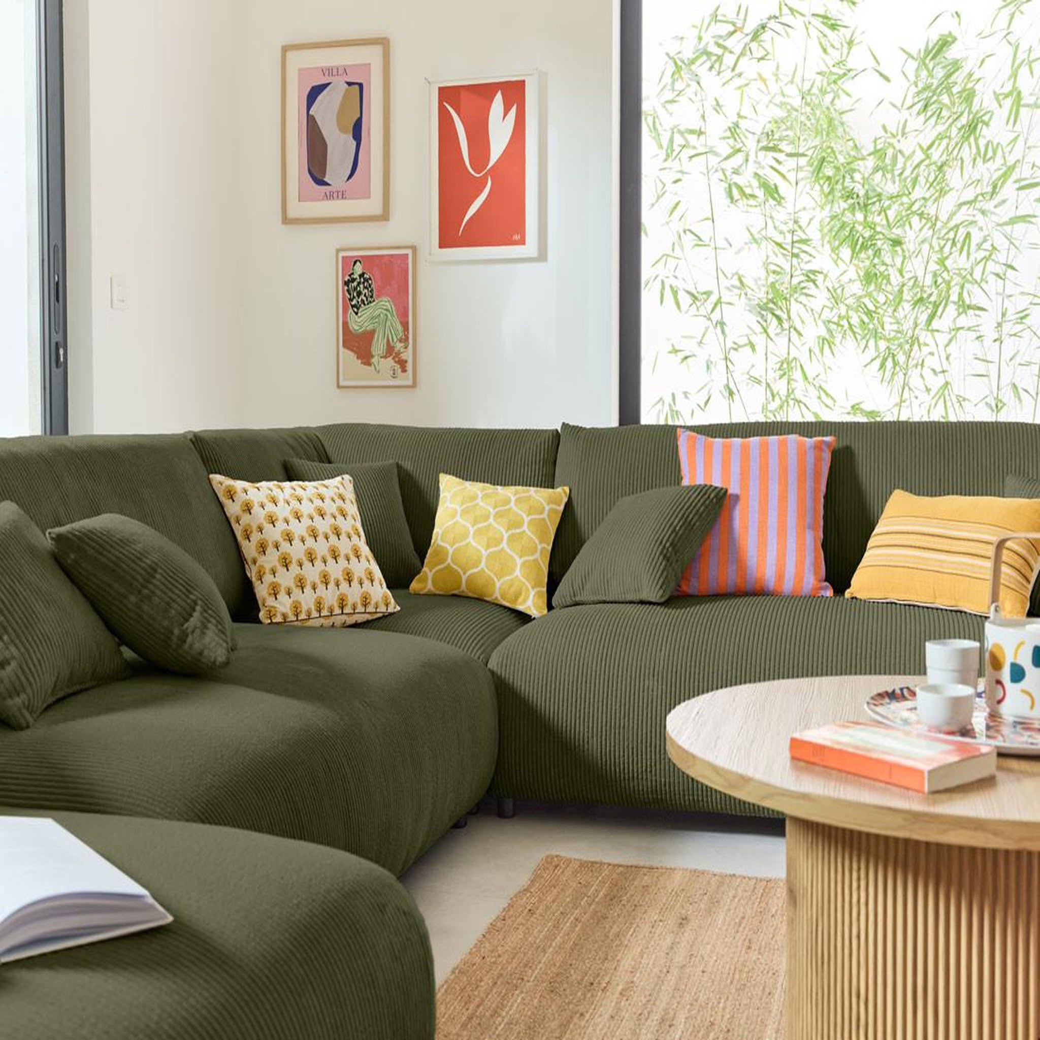 Voir la diapositive 2 : BEST MOBILIER Garance - canapé modulable d'angle droit - 8 places - en velours côtelé